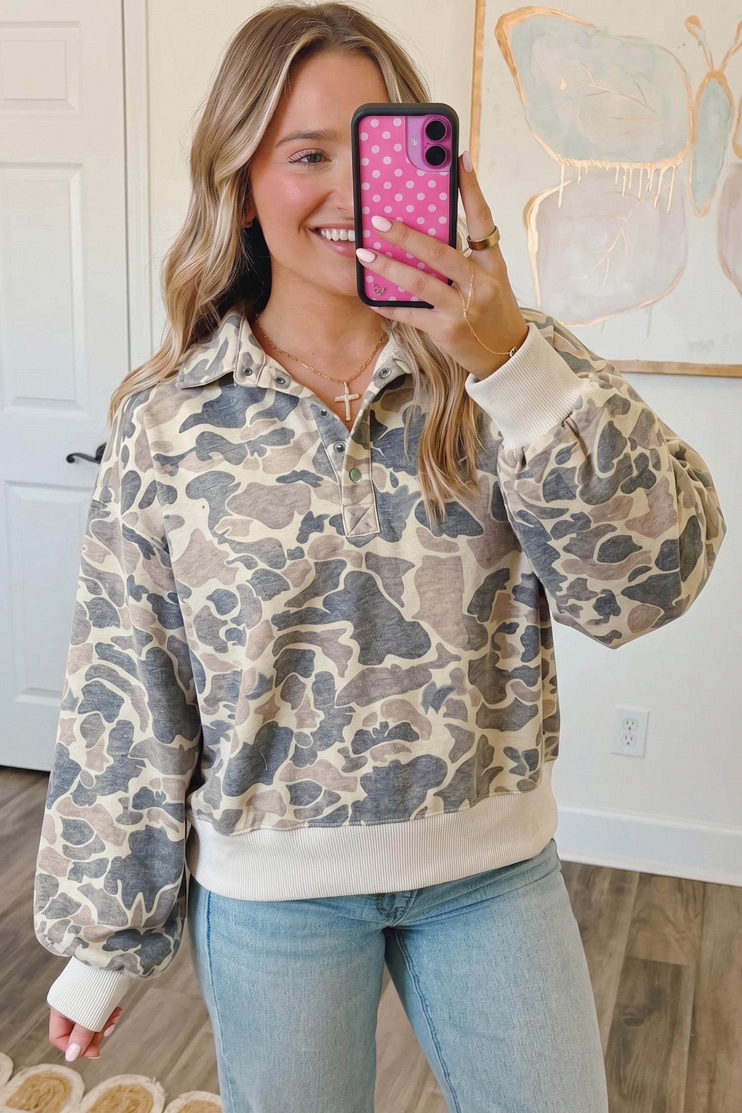 Multicolour Casual Camouflage Collar Pullover Sweatshirt-Tops/Sweatshirts & Hoodies-[Adult]-[Female]-2022 Online Blue Zone Planet