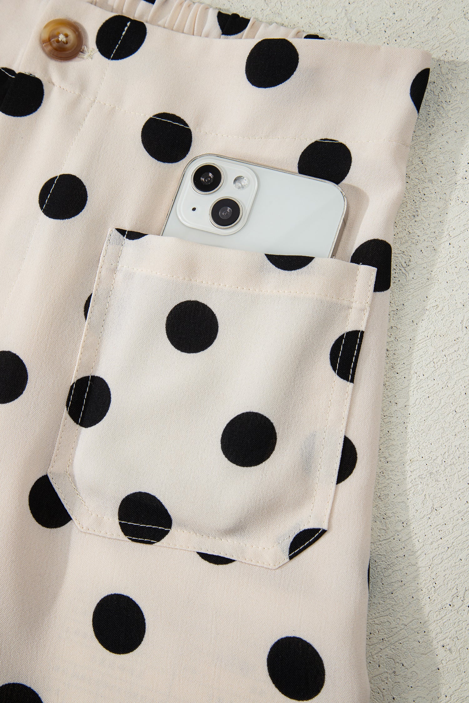 White Polka Dot Print Patched Pocket Loose Pants-Bottoms/Pants & Culotte-[Adult]-[Female]-2022 Online Blue Zone Planet