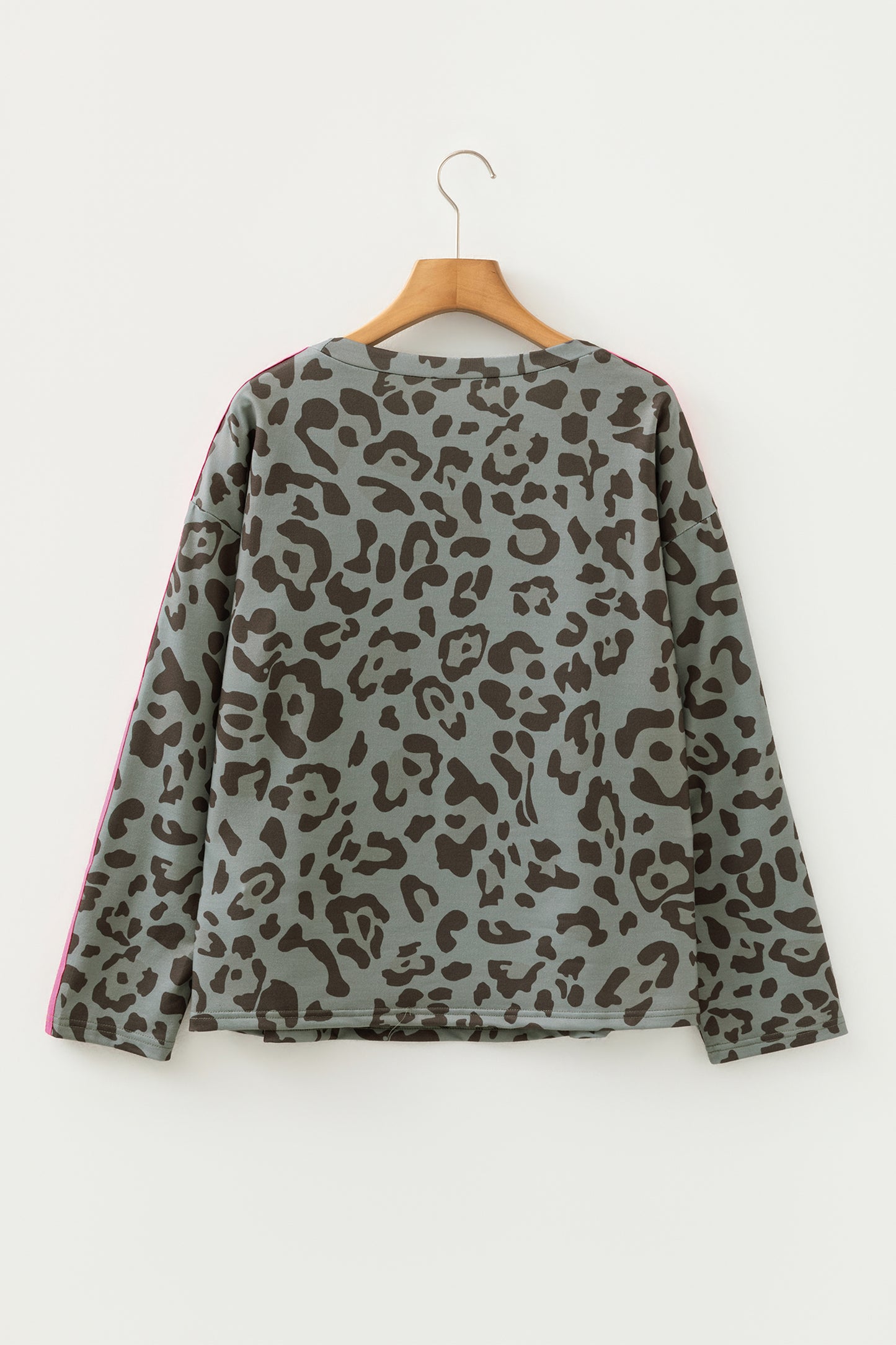 Green Leopard Print Varsity Striped Trim Long Sleeve Top-Tops/Long Sleeve Tops-[Adult]-[Female]-2022 Online Blue Zone Planet