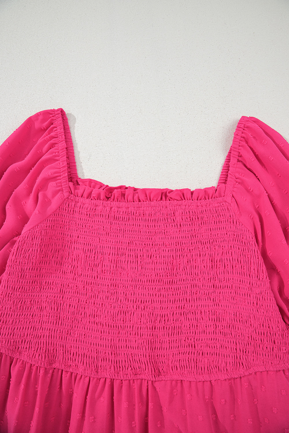 Sachet Pink Swiss Dot Smocked Frilled Neckline Short Sleeve Plus Size Dress-TOPS / DRESSES-[Adult]-[Female]-2022 Online Blue Zone Planet