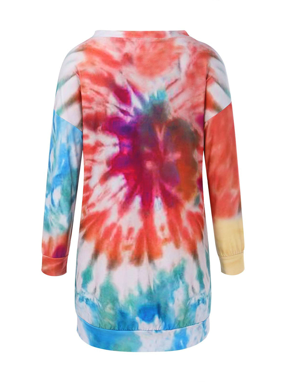 Blue Zone Planet | Full Size Tie-Dye Round Neck Long Sleeve Dress-TOPS / DRESSES-[Adult]-[Female]-2022 Online Blue Zone Planet