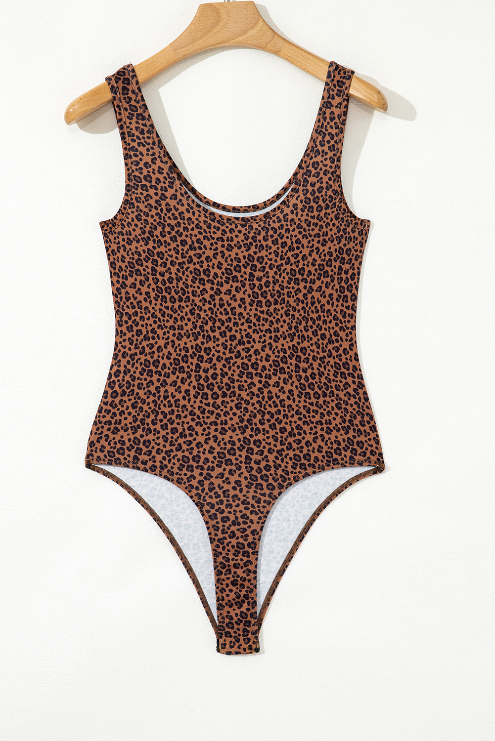 Brown Leopard Printed Sleeveless Scoop Neck Bodysuit-Tops/Bodysuits-[Adult]-[Female]-2022 Online Blue Zone Planet