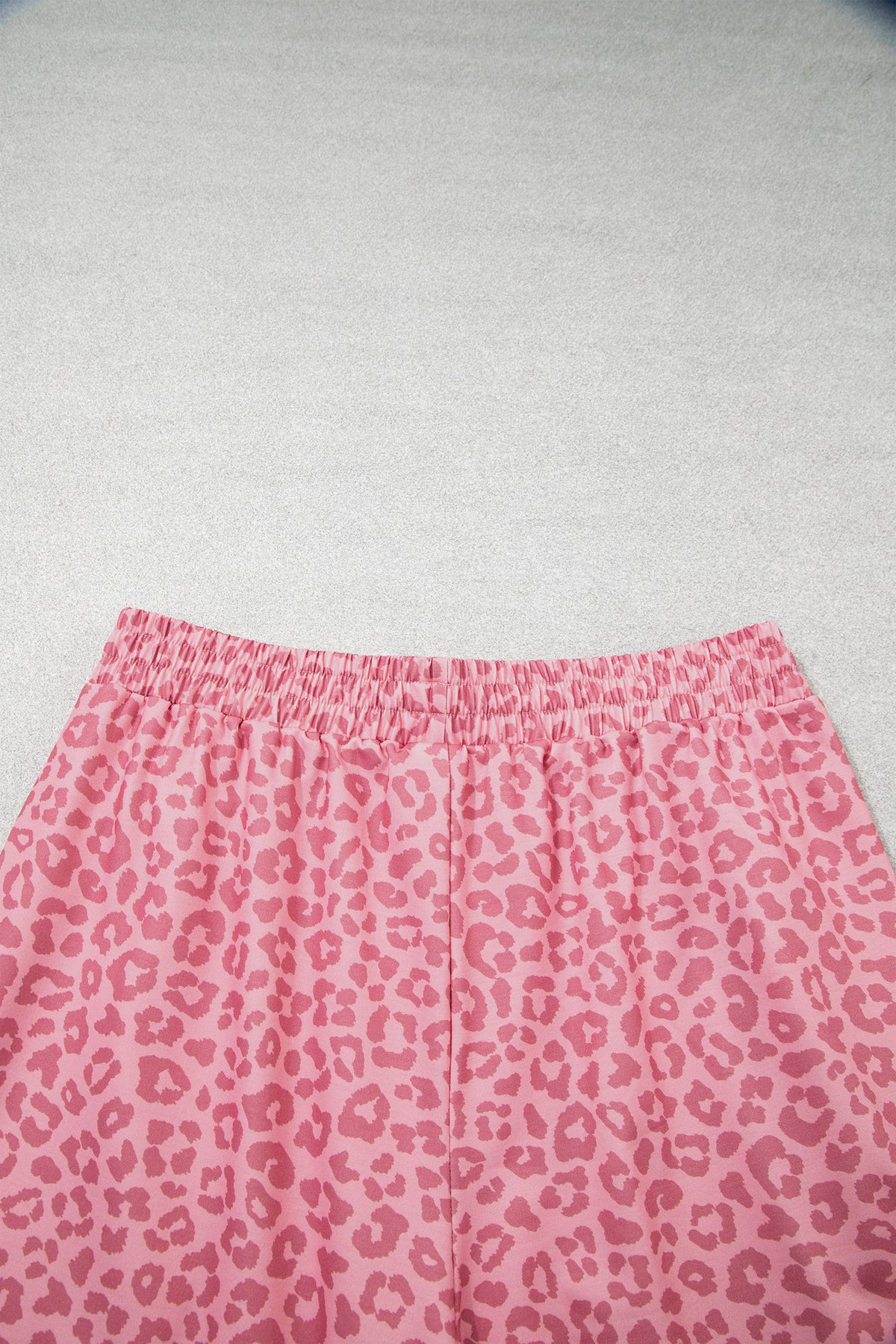 Pink Leopard Print Varsity Striped Detail 3/4 Sleeve Top Shift Pant Set-Two Piece Sets/Pant Sets-[Adult]-[Female]-2022 Online Blue Zone Planet