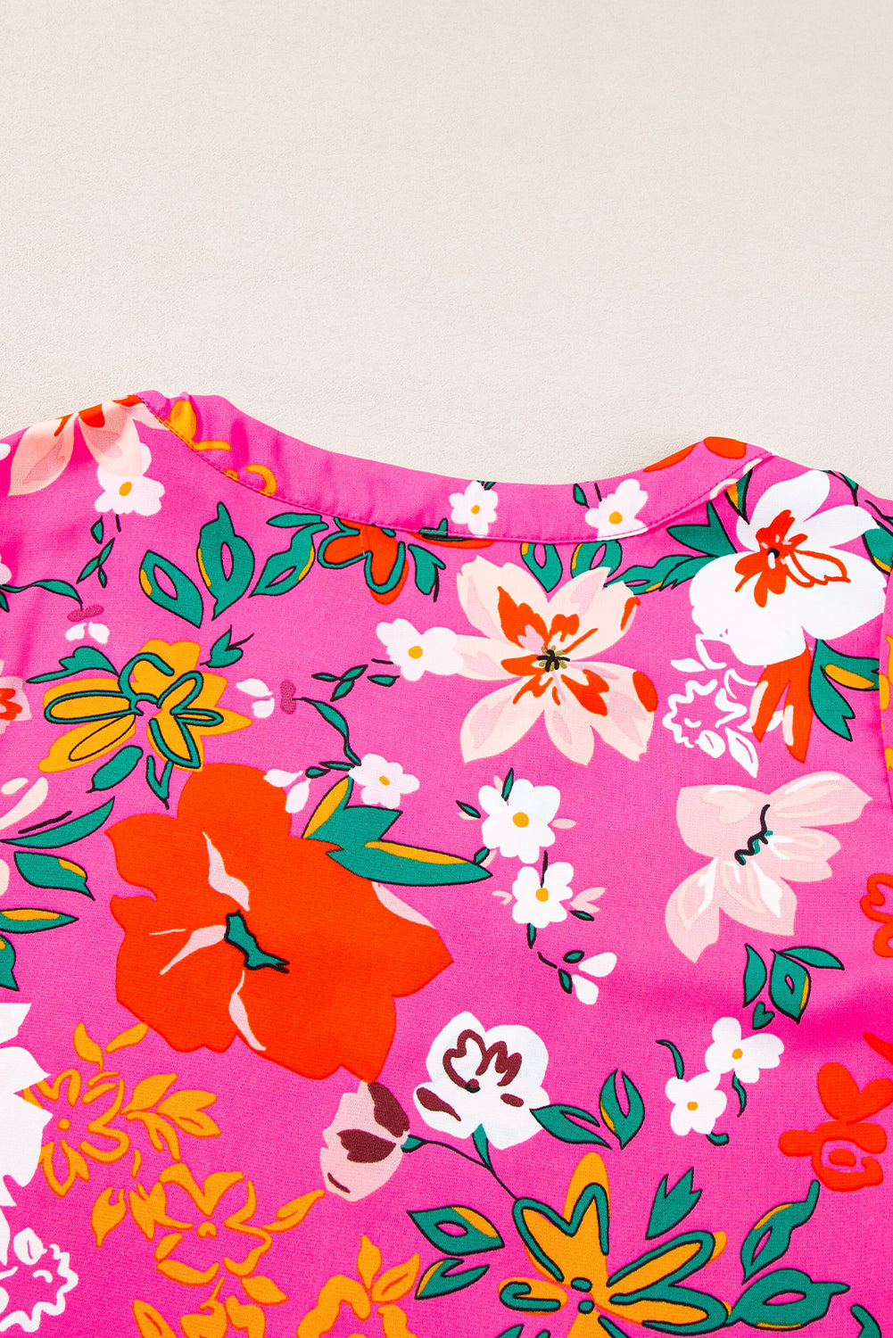 Rose Floral Printed Split V Neck Puff Sleeve Blouse-Tops/Blouses & Shirts-[Adult]-[Female]-2022 Online Blue Zone Planet