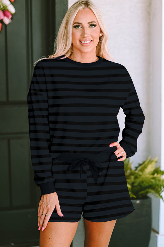 Gray Printed Leopard Long Sleeve Satin Tie Shorts Two Piece Set-Loungewear & Sleepwear/Loungewear-[Adult]-[Female]-Gray-S-2022 Online Blue Zone Planet