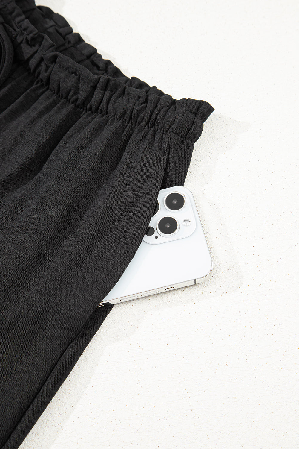 Black Drawstring Frilled Waist Wide Leg Utility Trousers-Bottoms/Pants & Culotte-[Adult]-[Female]-2022 Online Blue Zone Planet
