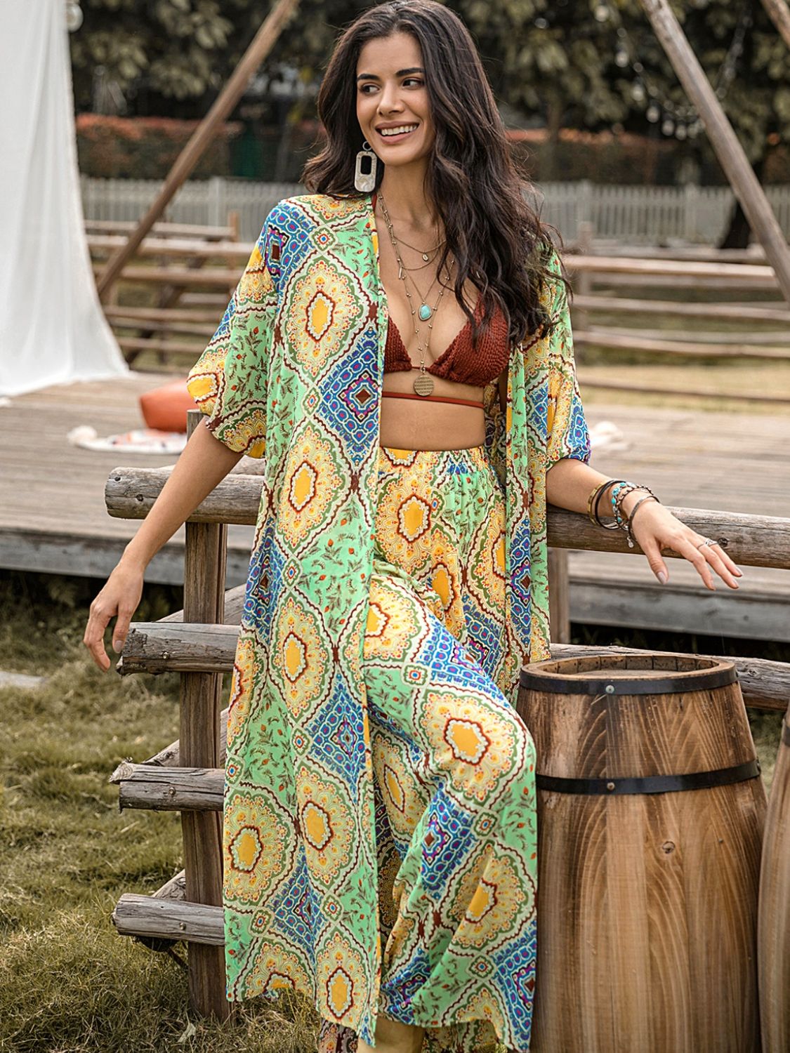 Blue Zone Planet | Printed Half Sleeve Top and Wide Leg Pants Set-TOPS / DRESSES-[Adult]-[Female]-2022 Online Blue Zone Planet