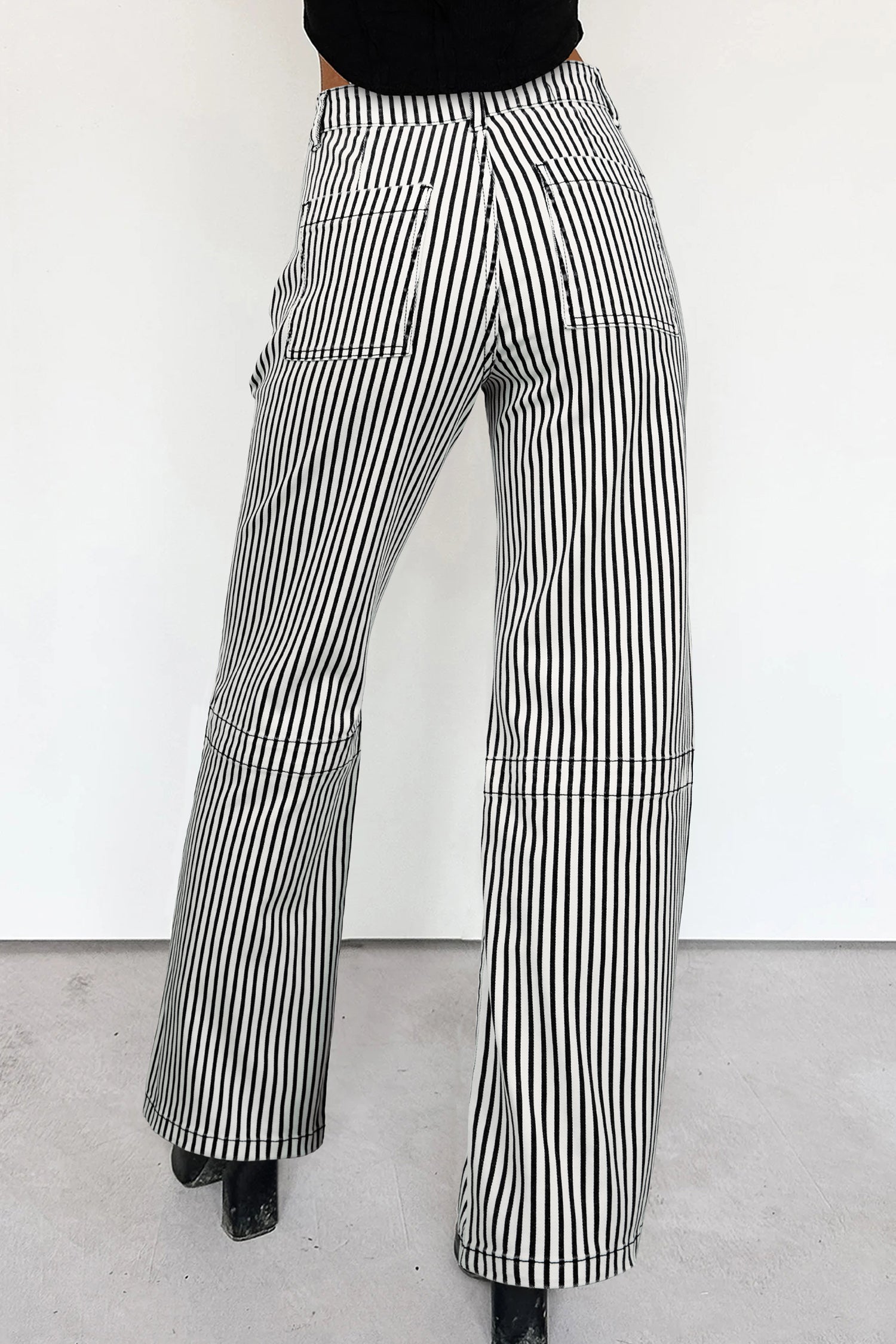 Black Stripe Patch Pocket High Waist Shift Denim Jeans-Bottoms/Jeans-[Adult]-[Female]-2022 Online Blue Zone Planet