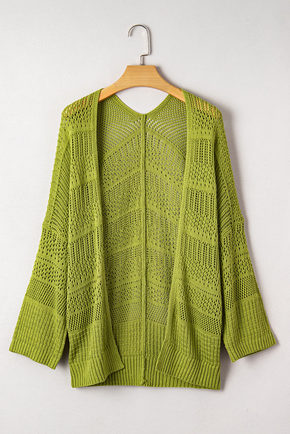 Spinach Green Oversize Crochet Knit Open Cardigan-Sweaters & Cardigans/Cardigans-[Adult]-[Female]-2022 Online Blue Zone Planet