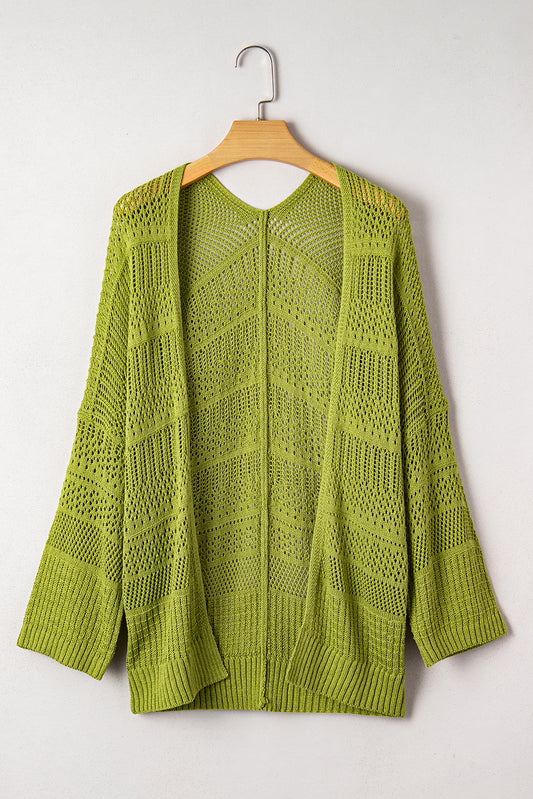 Spinach Green Oversize Crochet Knit Open Cardigan-Sweaters & Cardigans/Cardigans-[Adult]-[Female]-2022 Online Blue Zone Planet
