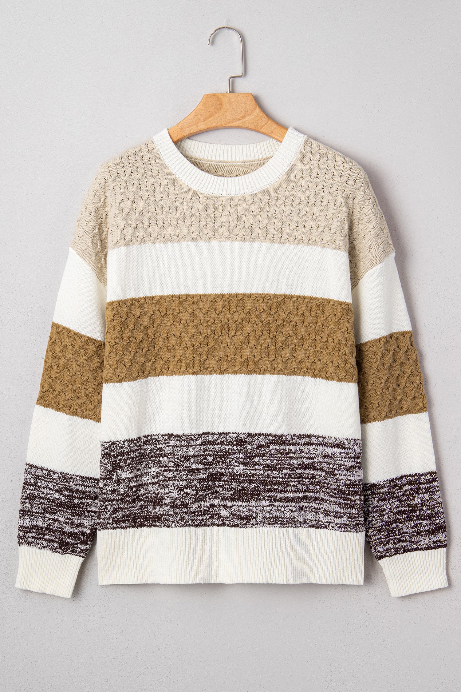 Brown Mixed Texture Knit Striped Color Block Loose Sweater-TOPS / DRESSES-[Adult]-[Female]-2022 Online Blue Zone Planet