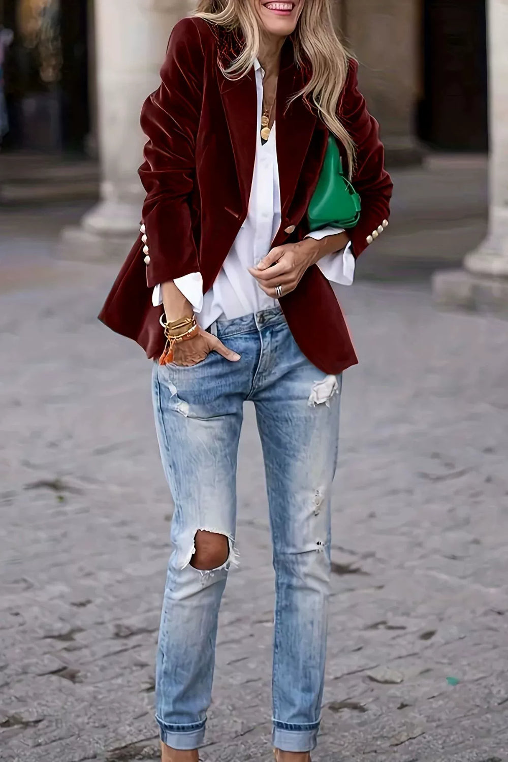Lapel Collar One Button Blazer-TOPS / DRESSES-[Adult]-[Female]-2022 Online Blue Zone Planet