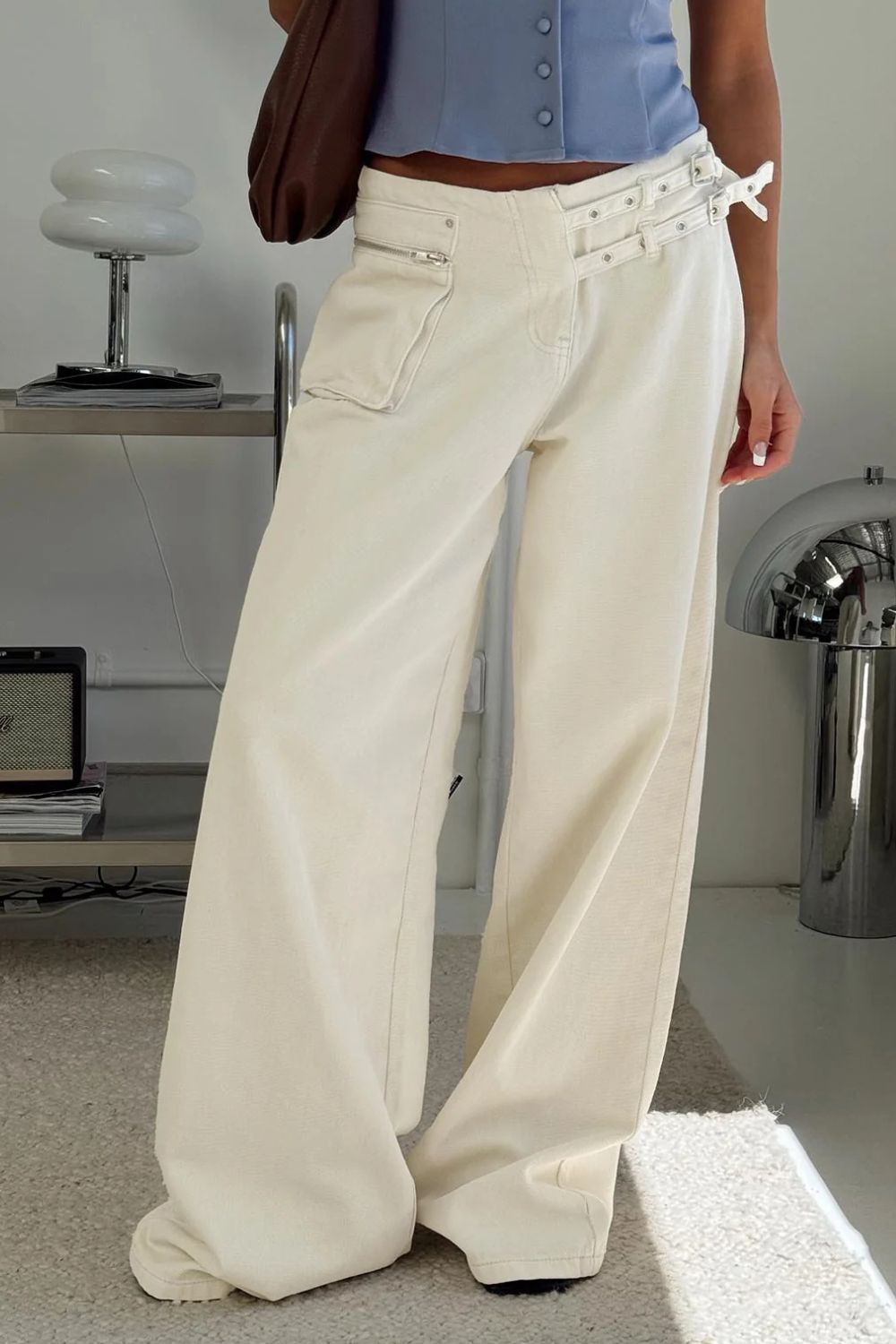 Wide Leg Jeans with Pockets-BOTTOMS-[Adult]-[Female]-Cream-S-2022 Online Blue Zone Planet