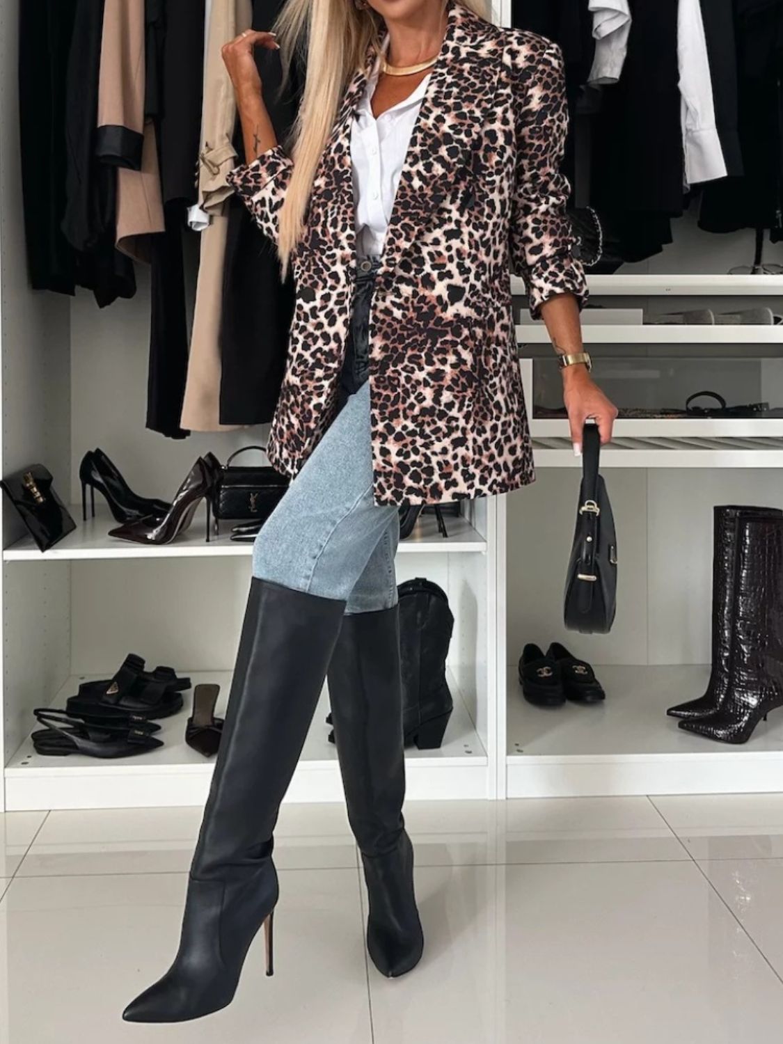 Blue Zone Planet | Animal Print Long Sleeve Blazer-TOPS / DRESSES-[Adult]-[Female]-2022 Online Blue Zone Planet