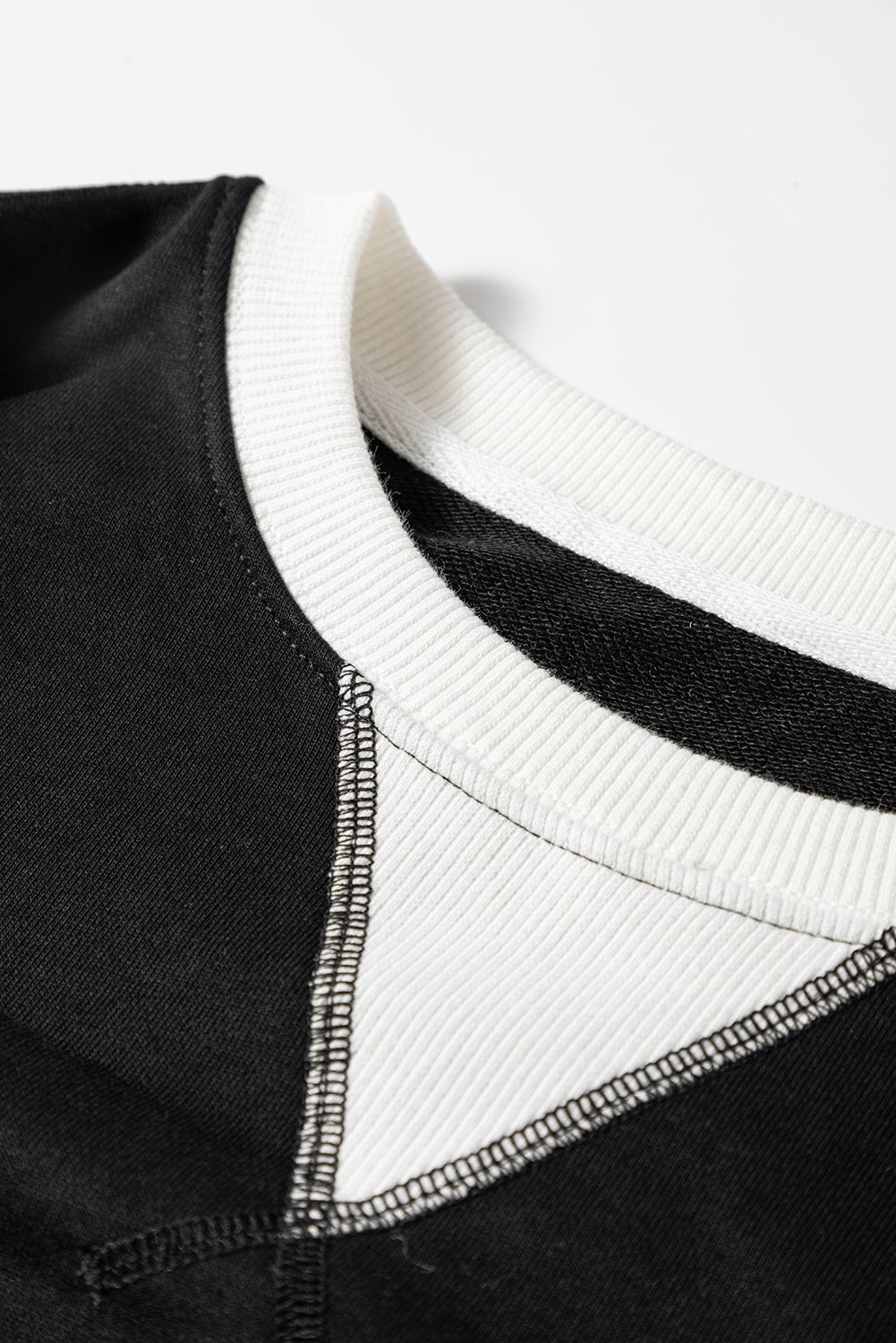 Black Contrast Ribbed Color Block Patchwork Baggy Sweatshirt-Tops/Sweatshirts & Hoodies-[Adult]-[Female]-2022 Online Blue Zone Planet