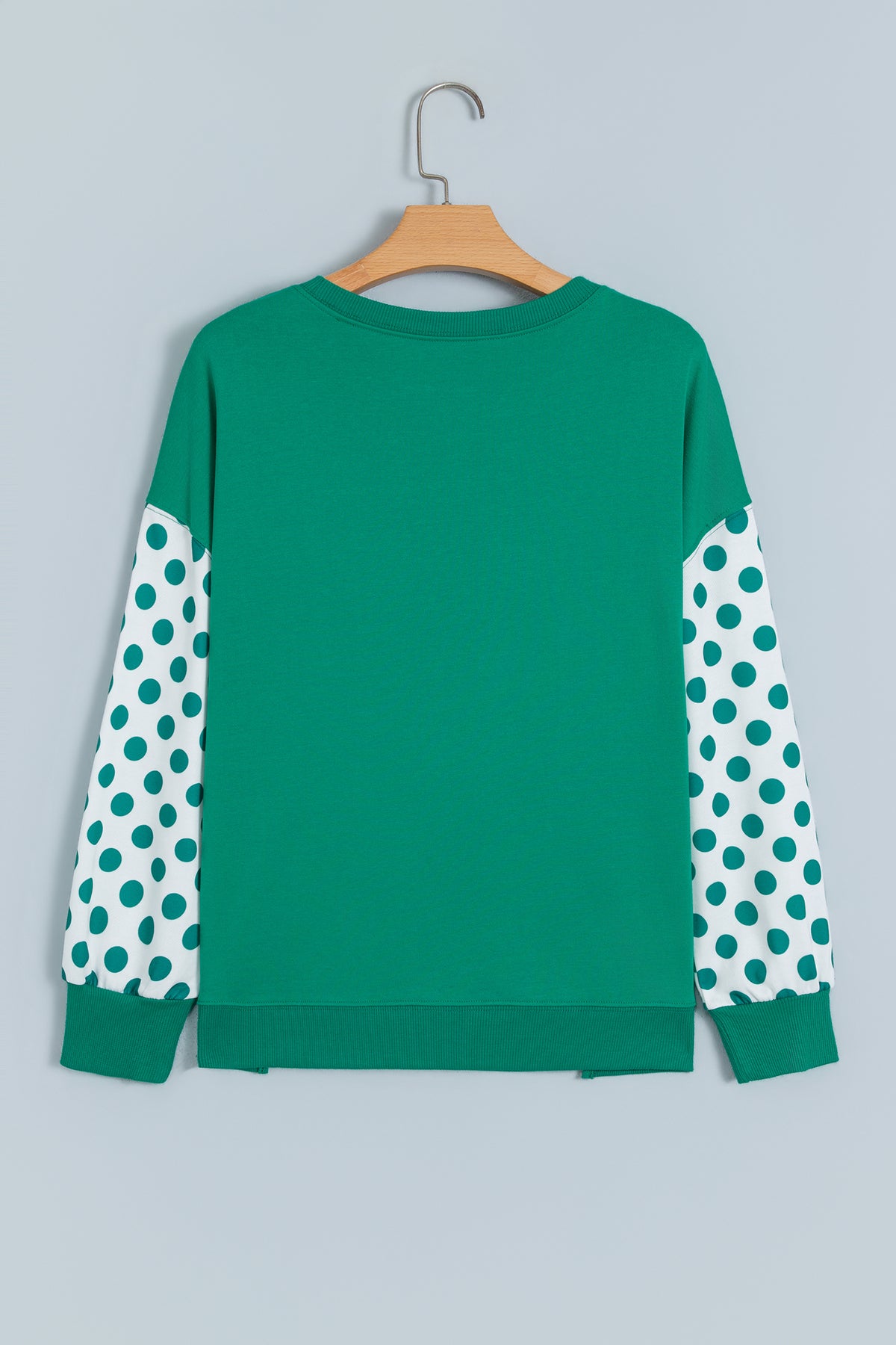Green Polka Dot Patchwork Sleeve Crew Neck Loose Pullover Sweatshirt-Tops/Sweatshirts & Hoodies-[Adult]-[Female]-2022 Online Blue Zone Planet