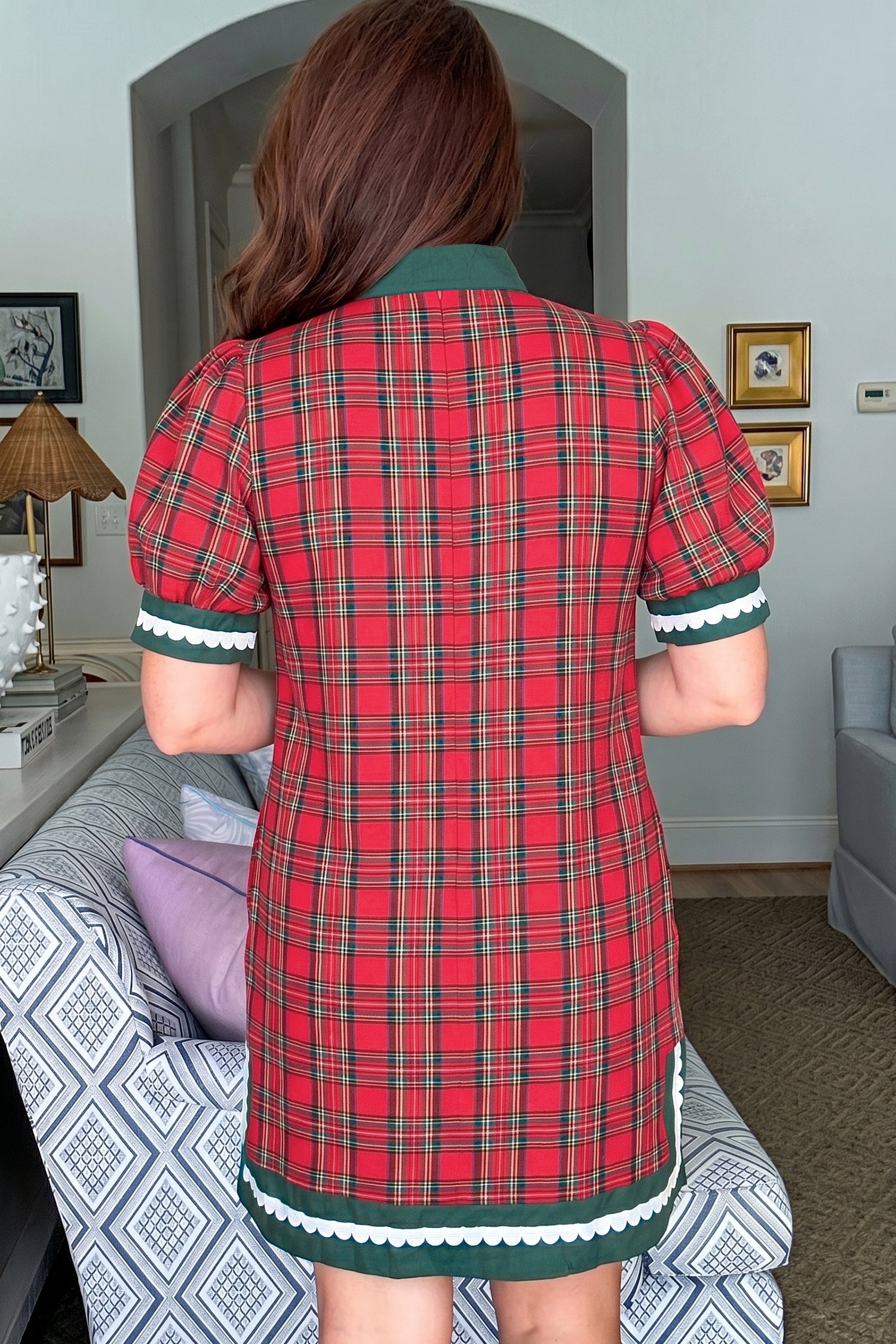 Red Plaid Mini Mini Shift Style Short Sleeve Dress-Dresses/Mini Dresses-[Adult]-[Female]-2022 Online Blue Zone Planet