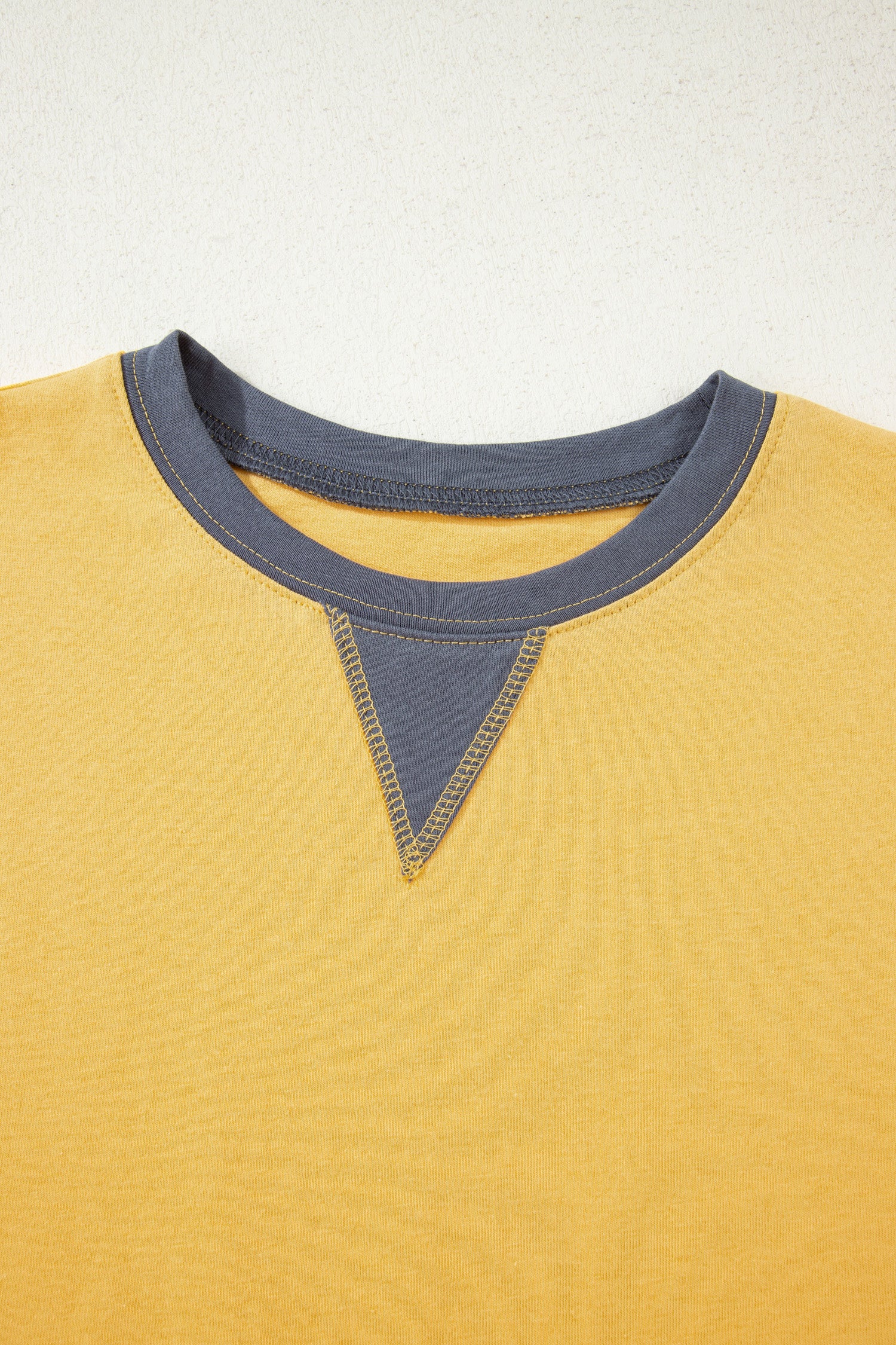 Banana Cream Contrast Trim Raw Hemline Short Sleeve Loose Top-Tops/Tops & Tees-[Adult]-[Female]-2022 Online Blue Zone Planet