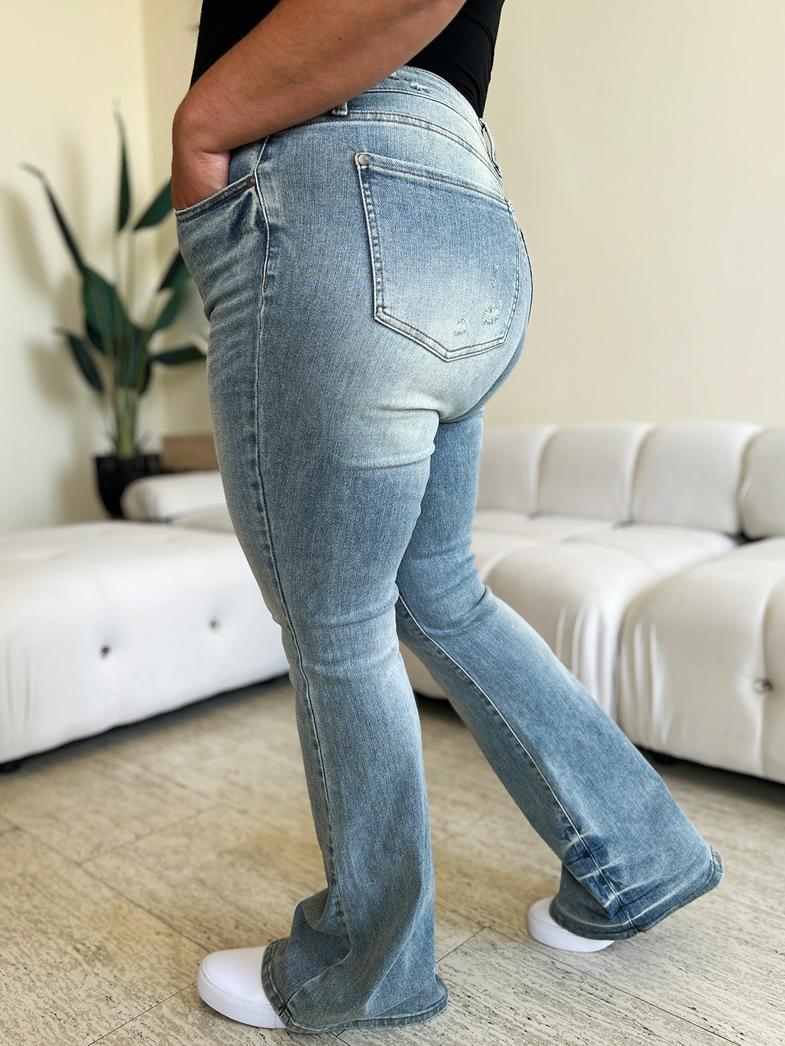 Judy Blue Full Size Mid Rise Flare Jeans-BOTTOMS SIZES SMALL MEDIUM LARGE-[Adult]-[Female]-2022 Online Blue Zone Planet