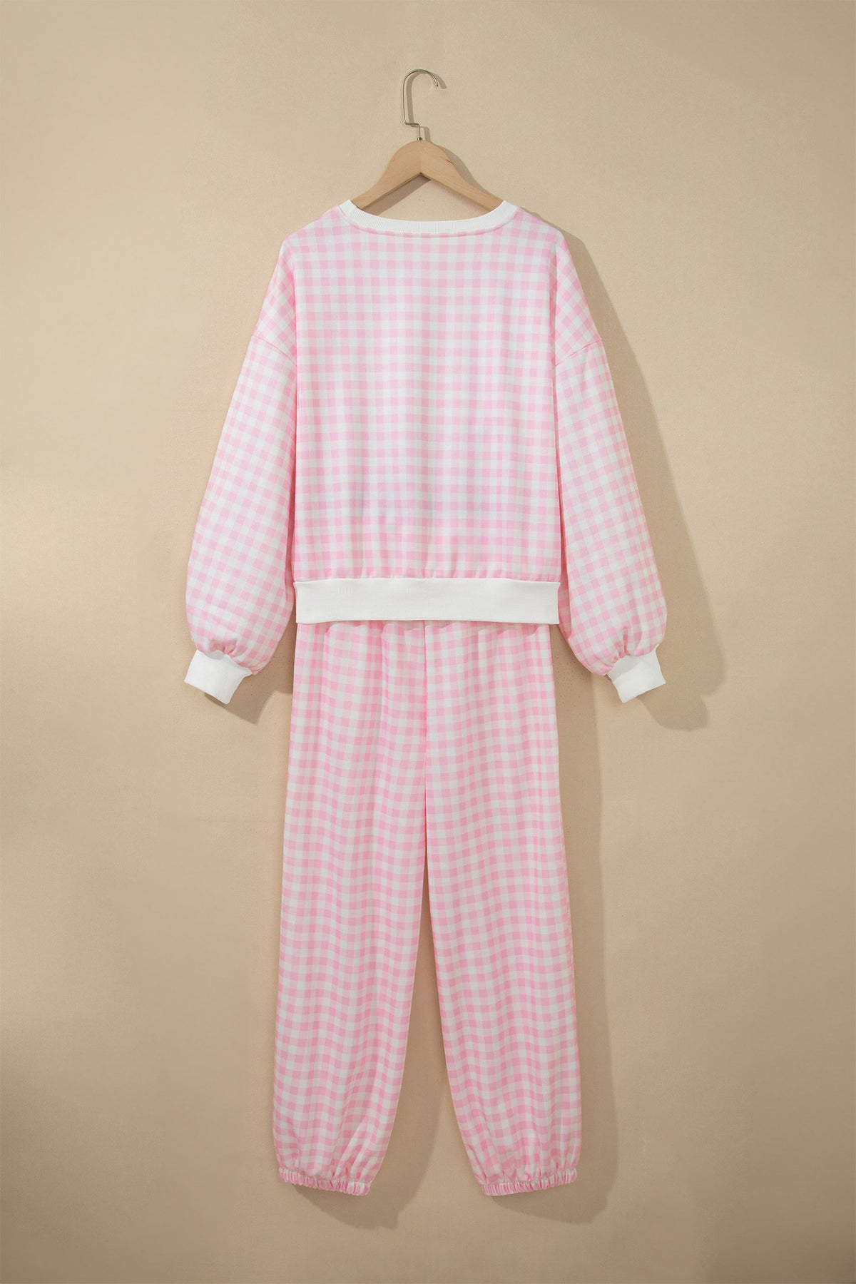 Pink Plaid Long Sleeve Two Piece Pant Set-Two Piece Sets/Pant Sets-[Adult]-[Female]-2022 Online Blue Zone Planet