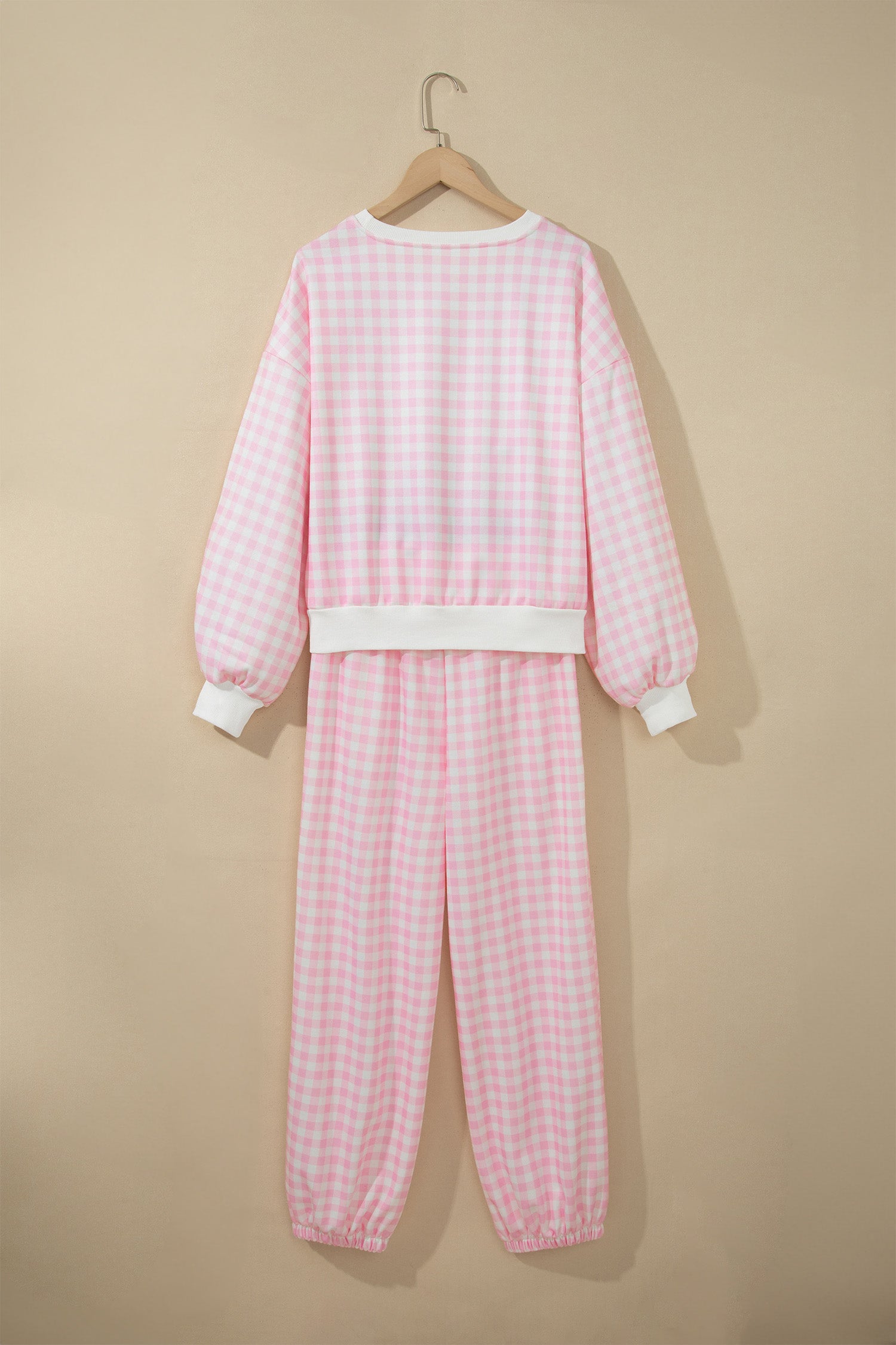 Pink Plaid Long Sleeve Two Piece Pant Set-Two Piece Sets/Pant Sets-[Adult]-[Female]-2022 Online Blue Zone Planet