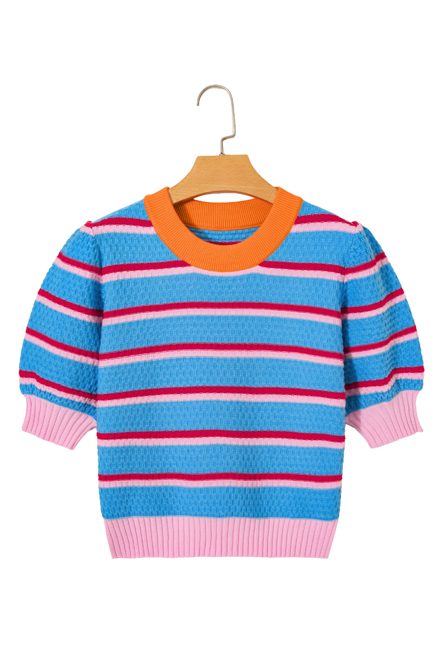 Green Stripe Colorblock Trim Half Sleeve Sweater Top-TOPS / DRESSES-[Adult]-[Female]-2022 Online Blue Zone Planet