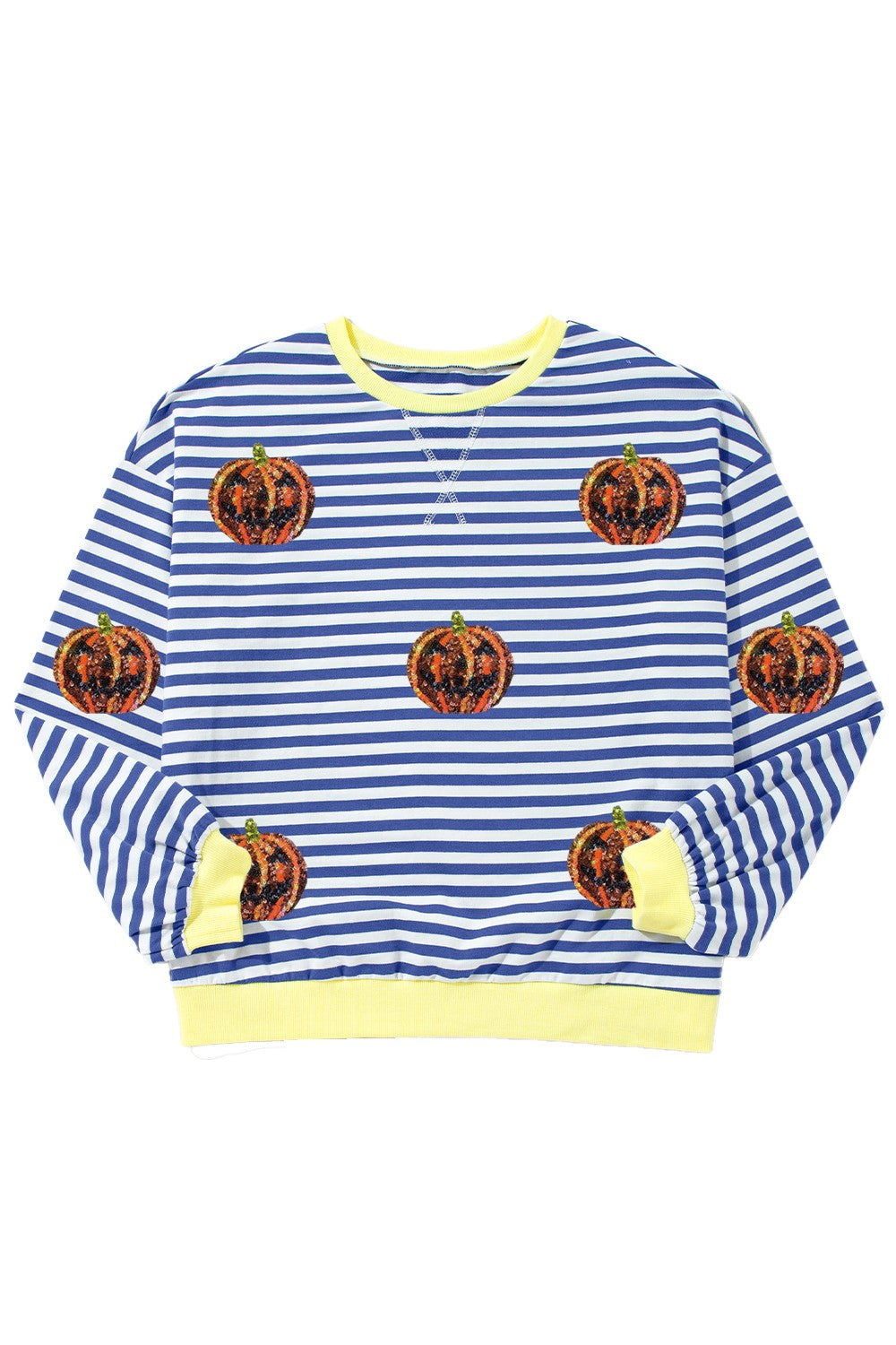 Pumpkin Striped Round Neck Long Sleeve Sweatshirt-TOPS / DRESSES-[Adult]-[Female]-2022 Online Blue Zone Planet