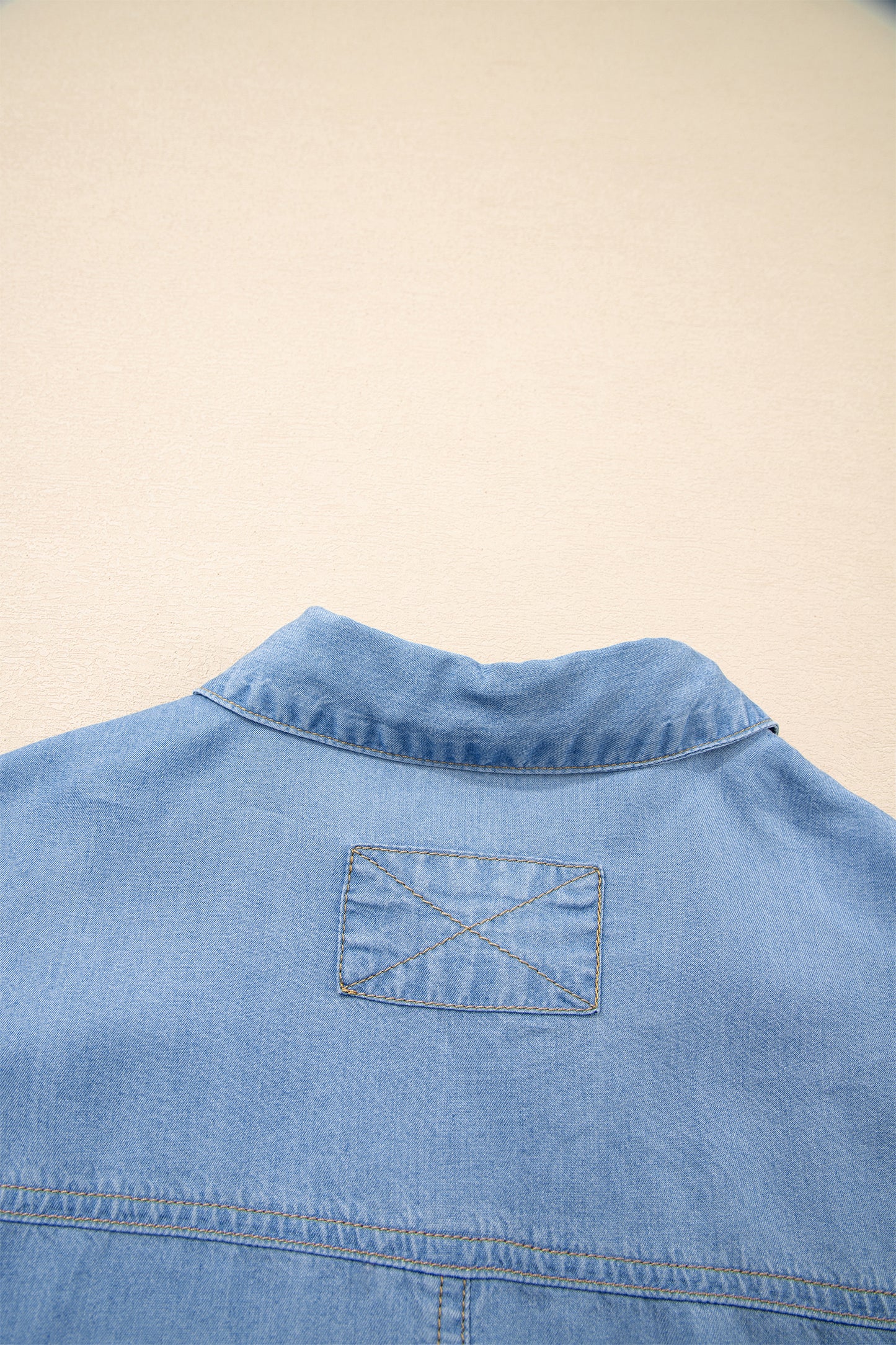 Beau Blue Half Sleeve Button Down Ruffled High Low Chambray Shirt-Tops/Blouses & Shirts-[Adult]-[Female]-2022 Online Blue Zone Planet