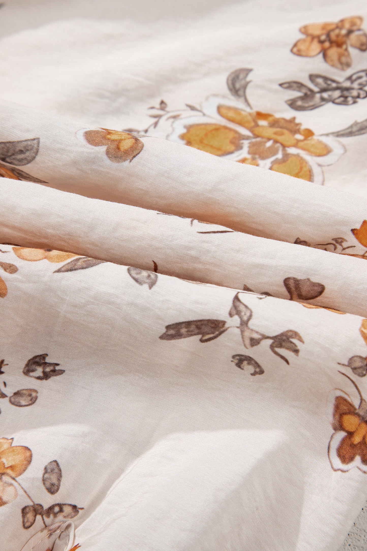 Apricot Floral Printed Silky Button Up Long Sleeve Shirt-Tops/Blouses & Shirts-[Adult]-[Female]-2022 Online Blue Zone Planet