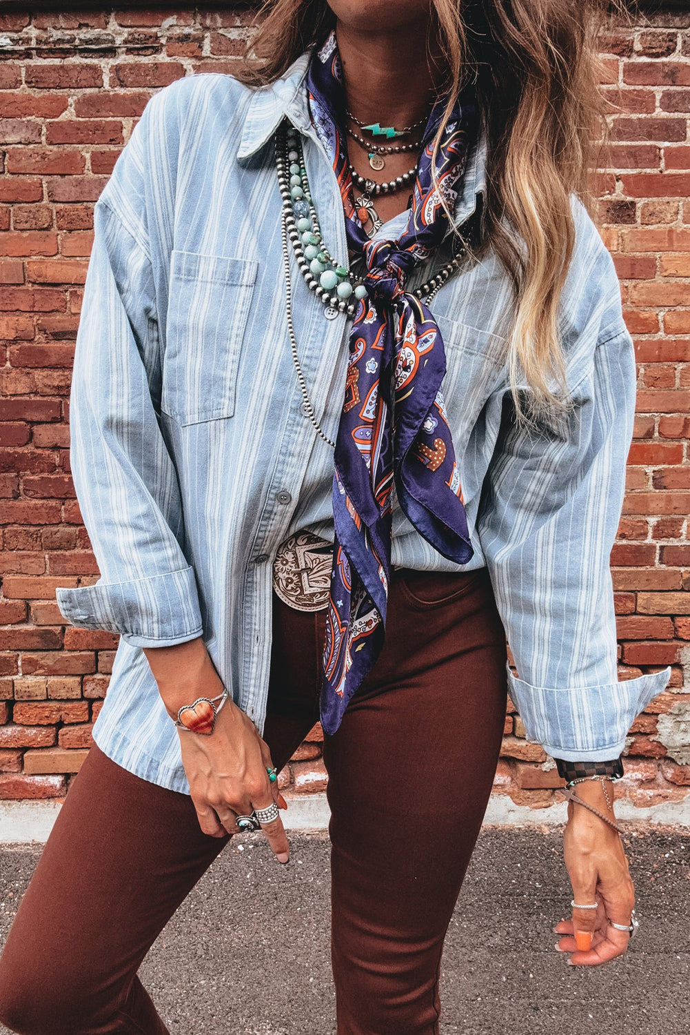 Sky Blue Stripe Boyfriend Chest Pocket Classic Denim Shacket-Outerwear/Denim jackets-[Adult]-[Female]-2022 Online Blue Zone Planet