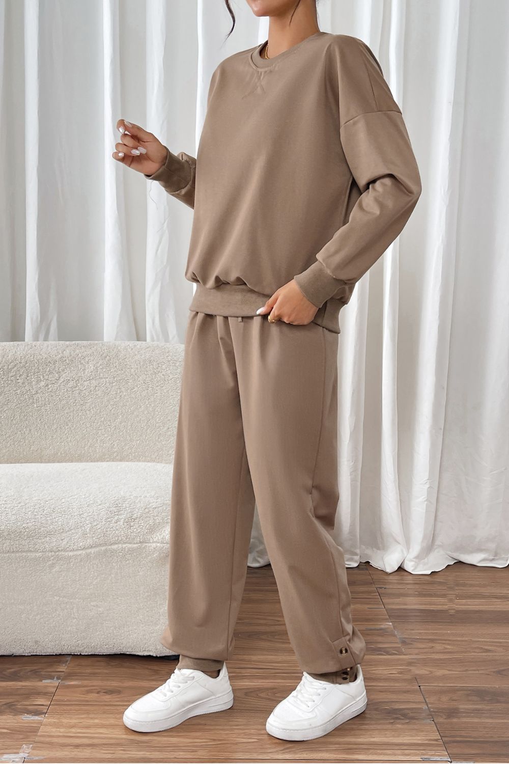 Blue Zone Planet | Perfee Round Neck Long Sleeve Top and Pants Set-TOPS / DRESSES-[Adult]-[Female]-2022 Online Blue Zone Planet