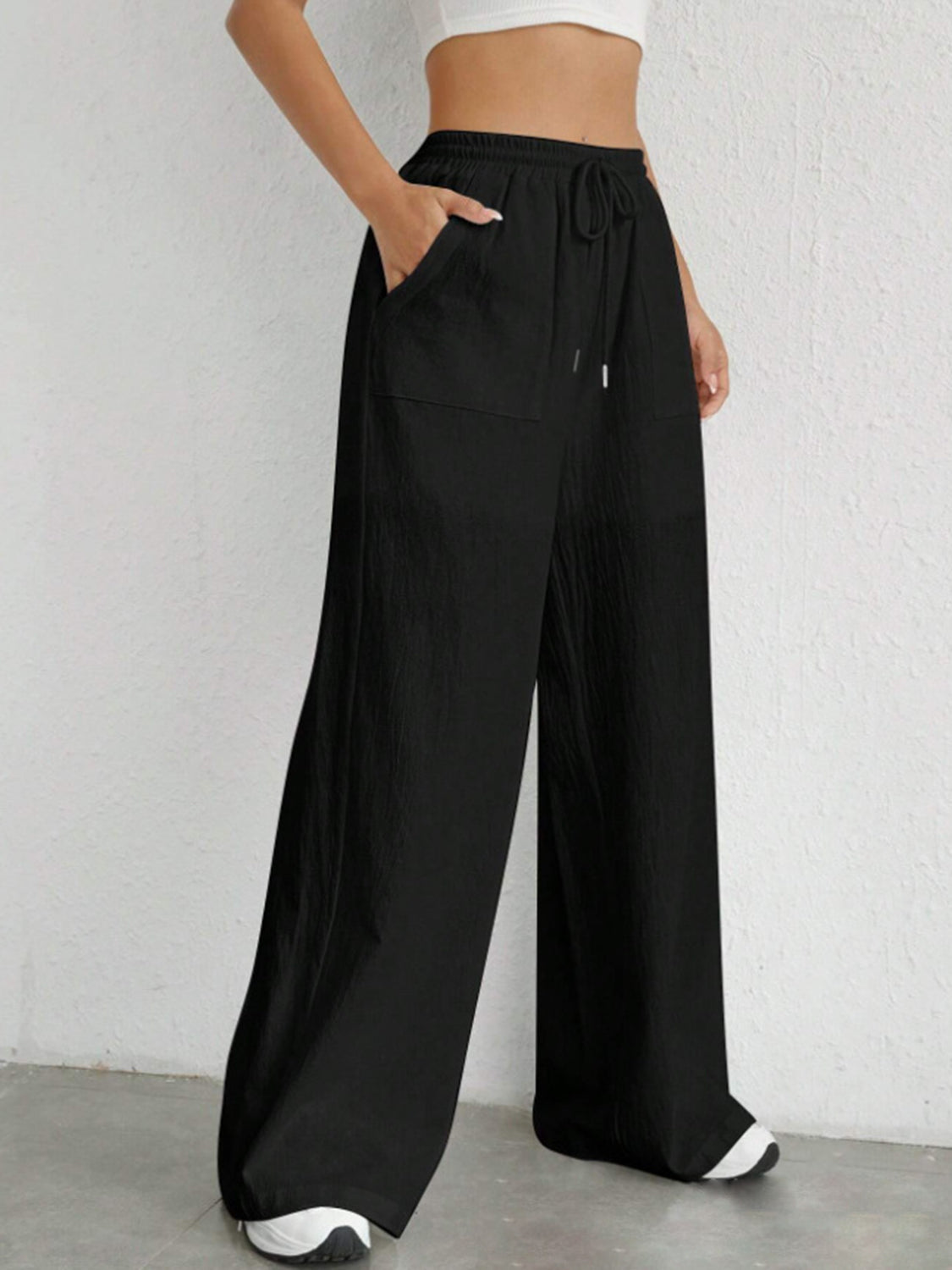 Drawstring Wide Leg Pants-BOTTOMS SIZES SMALL MEDIUM LARGE-[Adult]-[Female]-2022 Online Blue Zone Planet