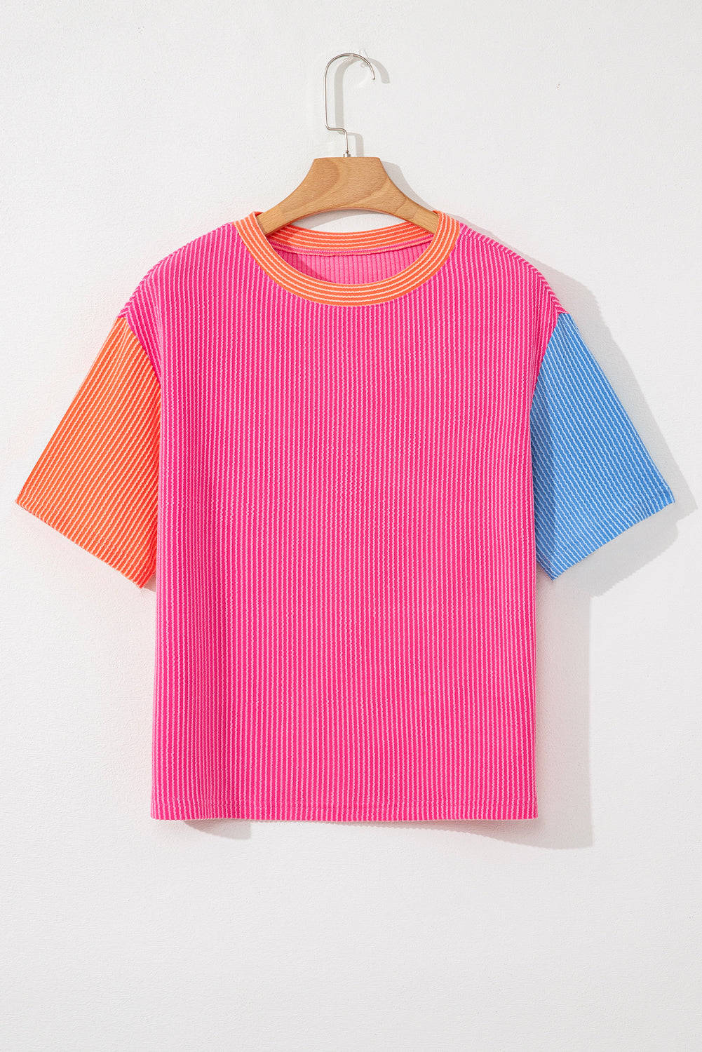 Multicolour Corded Colorblock Crewneck Tee-Tops/Tops & Tees-[Adult]-[Female]-2022 Online Blue Zone Planet