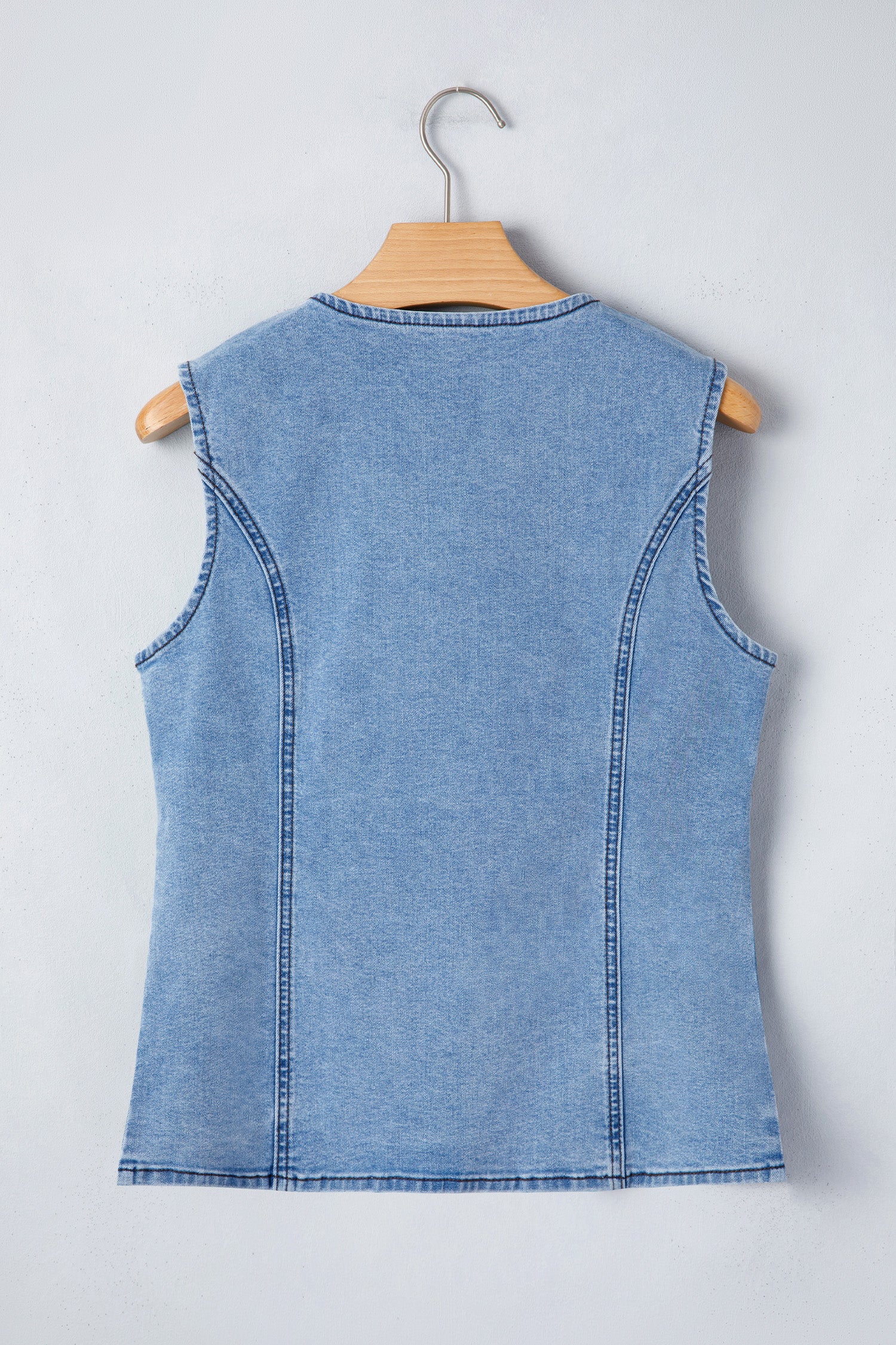 Black Buttoned Front Slit Denim Vest-Tops/Tank Tops-[Adult]-[Female]-2022 Online Blue Zone Planet