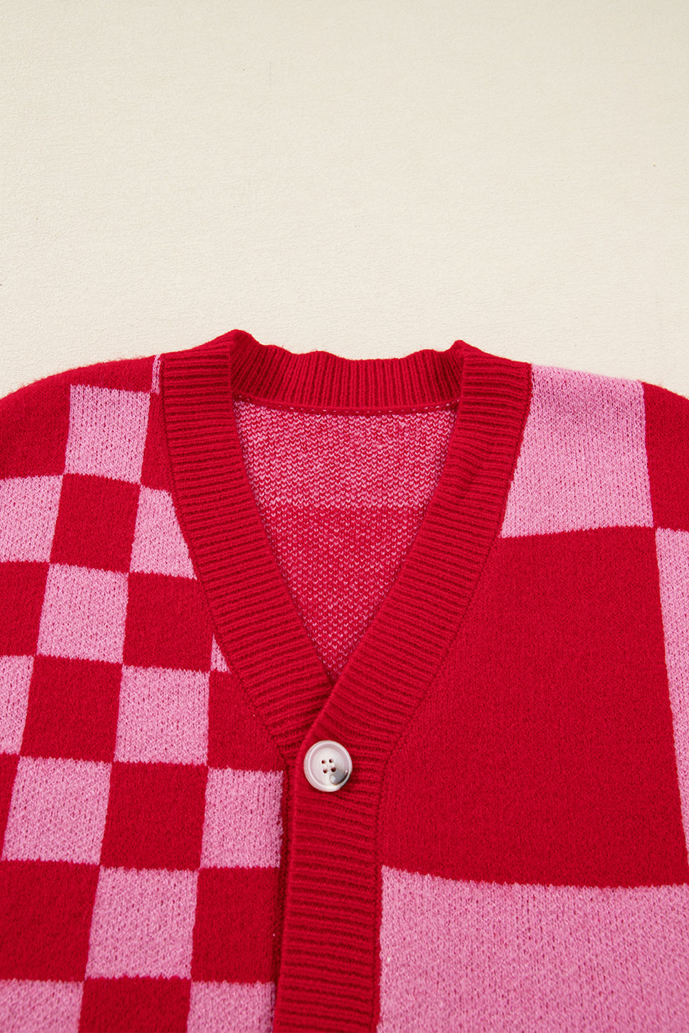 Fiery Red Mixed Plaid Relaxed Sweater Cardigan-Sweaters & Cardigans/Cardigans-[Adult]-[Female]-2022 Online Blue Zone Planet