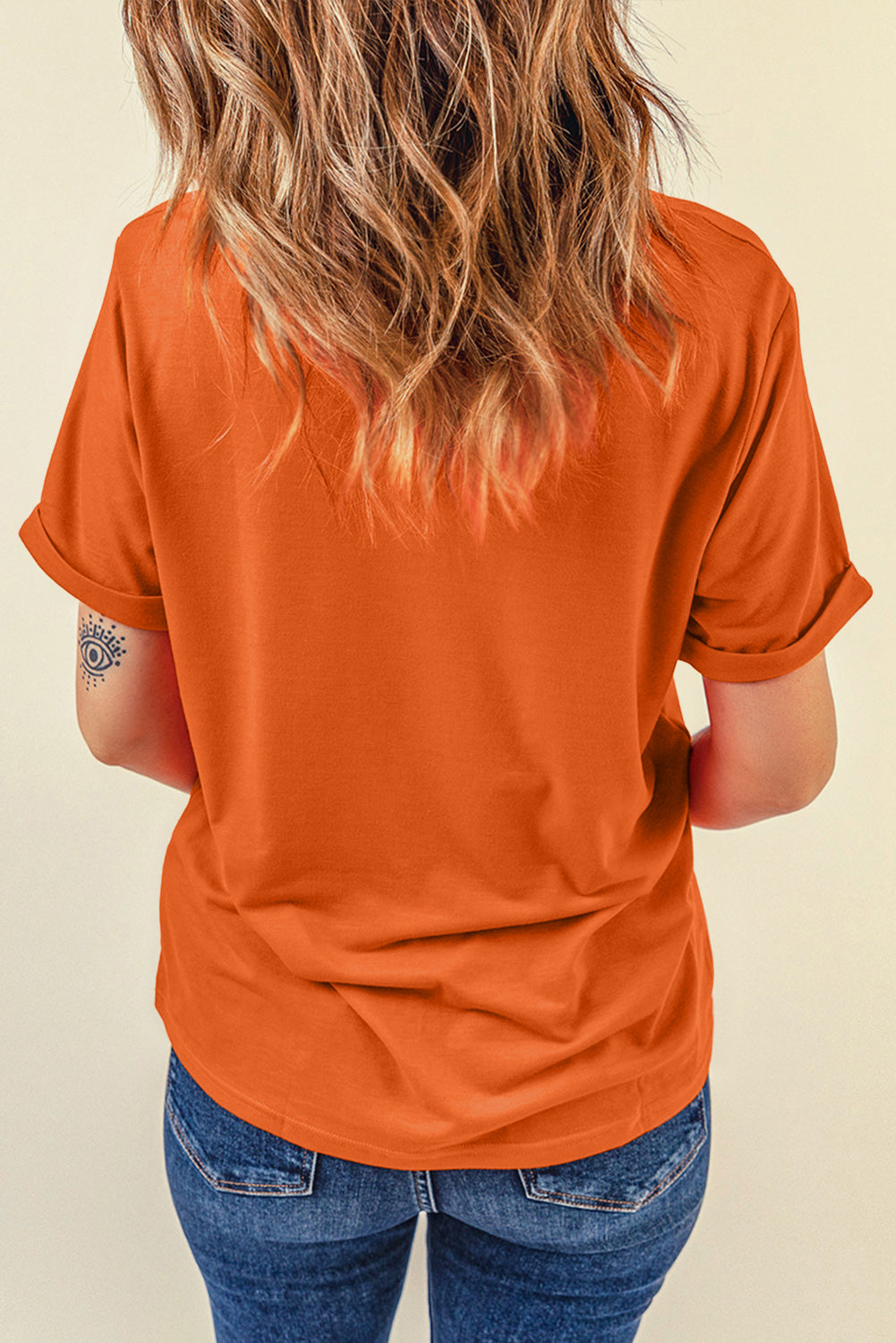 Orange Casual Plain Crew Neck Tee-Tops/Tops & Tees-[Adult]-[Female]-2022 Online Blue Zone Planet