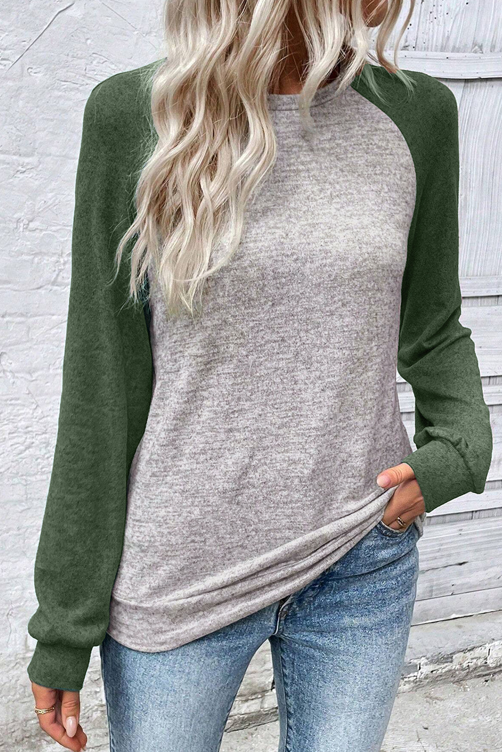Evergreen Colorblock Raglan Long Sleeve T Shirt-Tops/Long Sleeve Tops-[Adult]-[Female]-2022 Online Blue Zone Planet