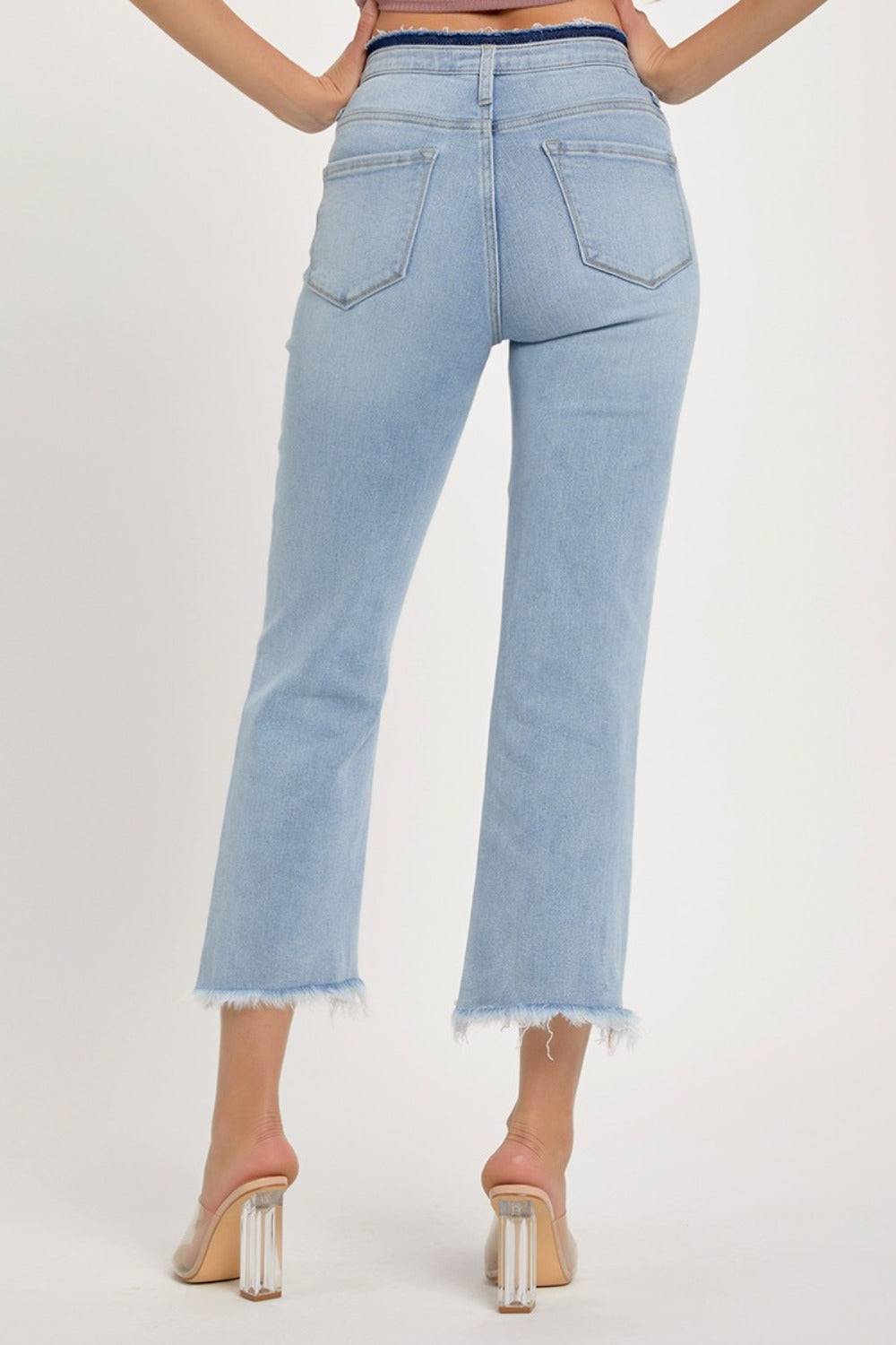 RISEN Full Size High Rise Raw Edge Crop Jeans-[Adult]-[Female]-2022 Online Blue Zone Planet