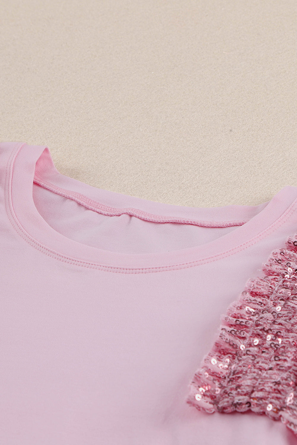 Pink Sequined Ruffle Mesh Sleeves Top-Sale (50% OFF)/30% OFF-[Adult]-[Female]-2022 Online Blue Zone Planet