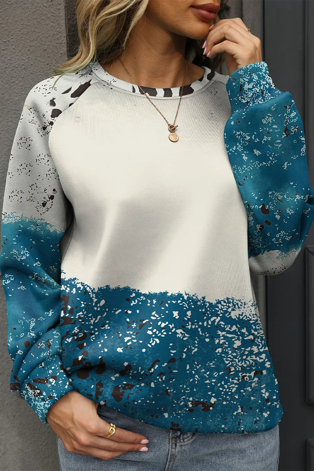 Printed Round Neck Long Sleeve Sweatshirt-TOPS / DRESSES-[Adult]-[Female]-2022 Online Blue Zone Planet