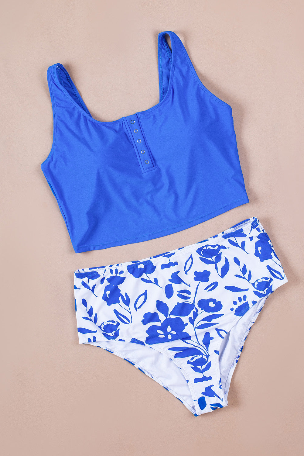 Genevieve Black Square Neck Sleeveless Fashion Print Tankini Set Blue Zone Planet