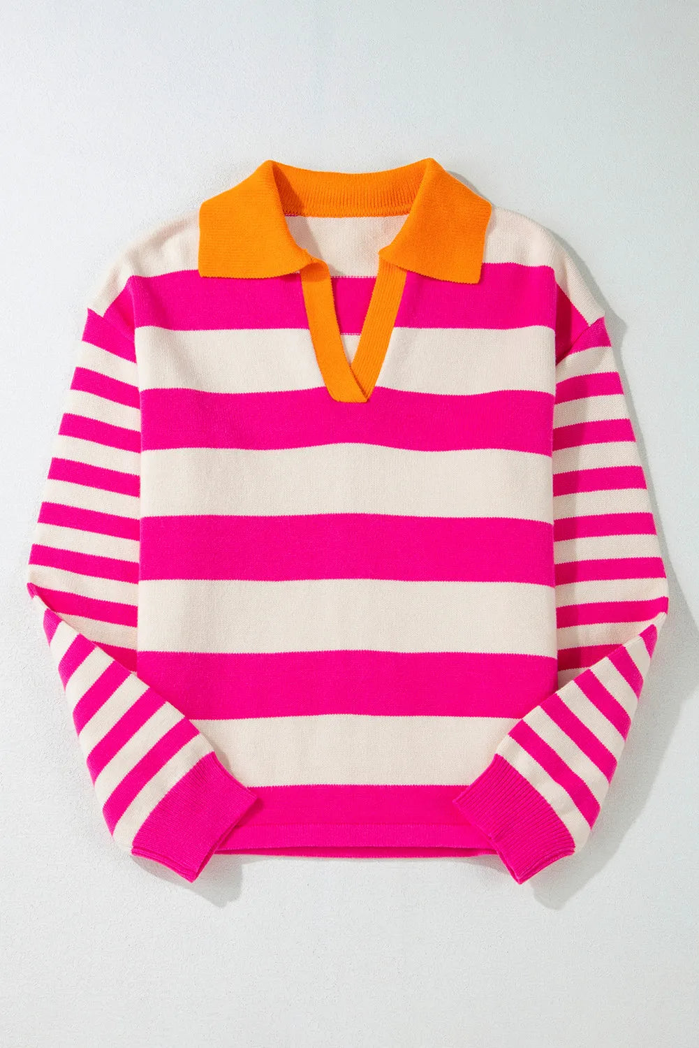 Contrast Stripes Johnny Collar Long Sleeve Sweater-TOPS / DRESSES-[Adult]-[Female]-2022 Online Blue Zone Planet