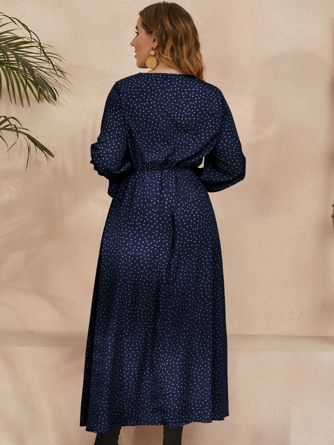 Plus Size Ruffled Polka Dot Long Sleeve Midi Dress-TOPS / DRESSES-[Adult]-[Female]-2022 Online Blue Zone Planet