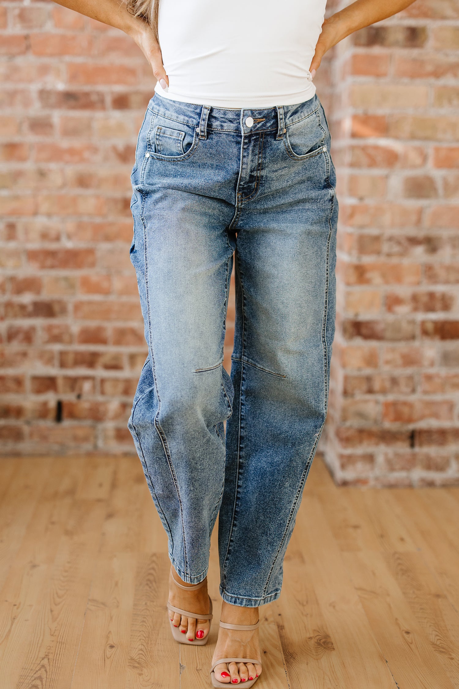 Dusk Blue Vintage Washed Seam Detail Shift Jeans-Bottoms/Jeans-[Adult]-[Female]-2022 Online Blue Zone Planet