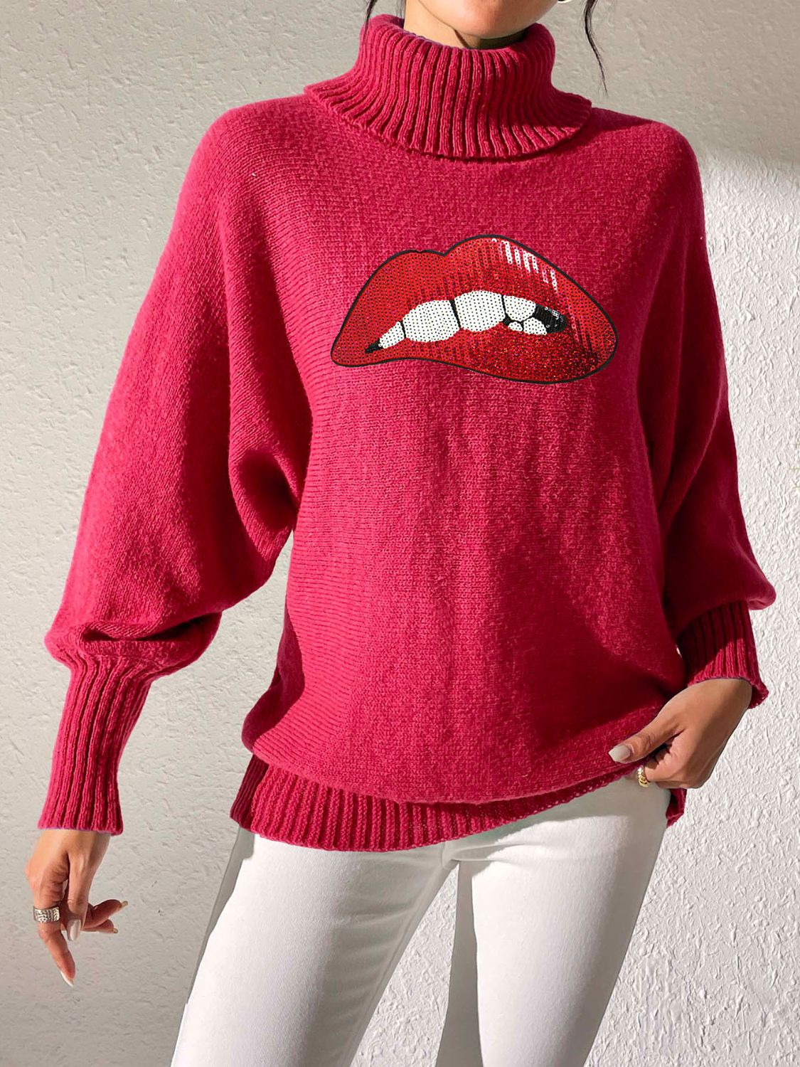 Lip Turtleneck Long Sleeve Sweater-TOPS / DRESSES-[Adult]-[Female]-2022 Online Blue Zone Planet