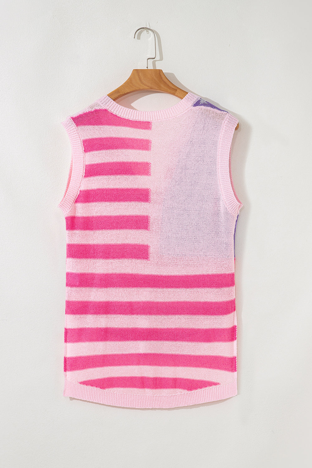 Pink Stripe Usa Flag Notched Neckline Loose Sweater Vest-Sweaters & Cardigans/Sweater Vests-[Adult]-[Female]-2022 Online Blue Zone Planet