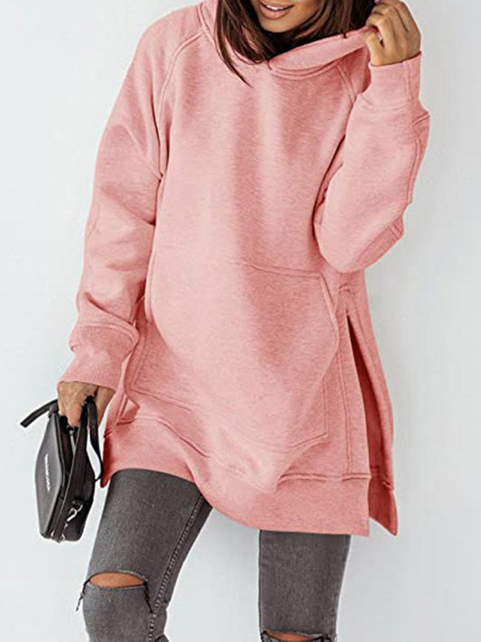 Slit Pocketed Raglan Sleeve Hoodie-HOODIES-[Adult]-[Female]-Blush Pink-S-2022 Online Blue Zone Planet