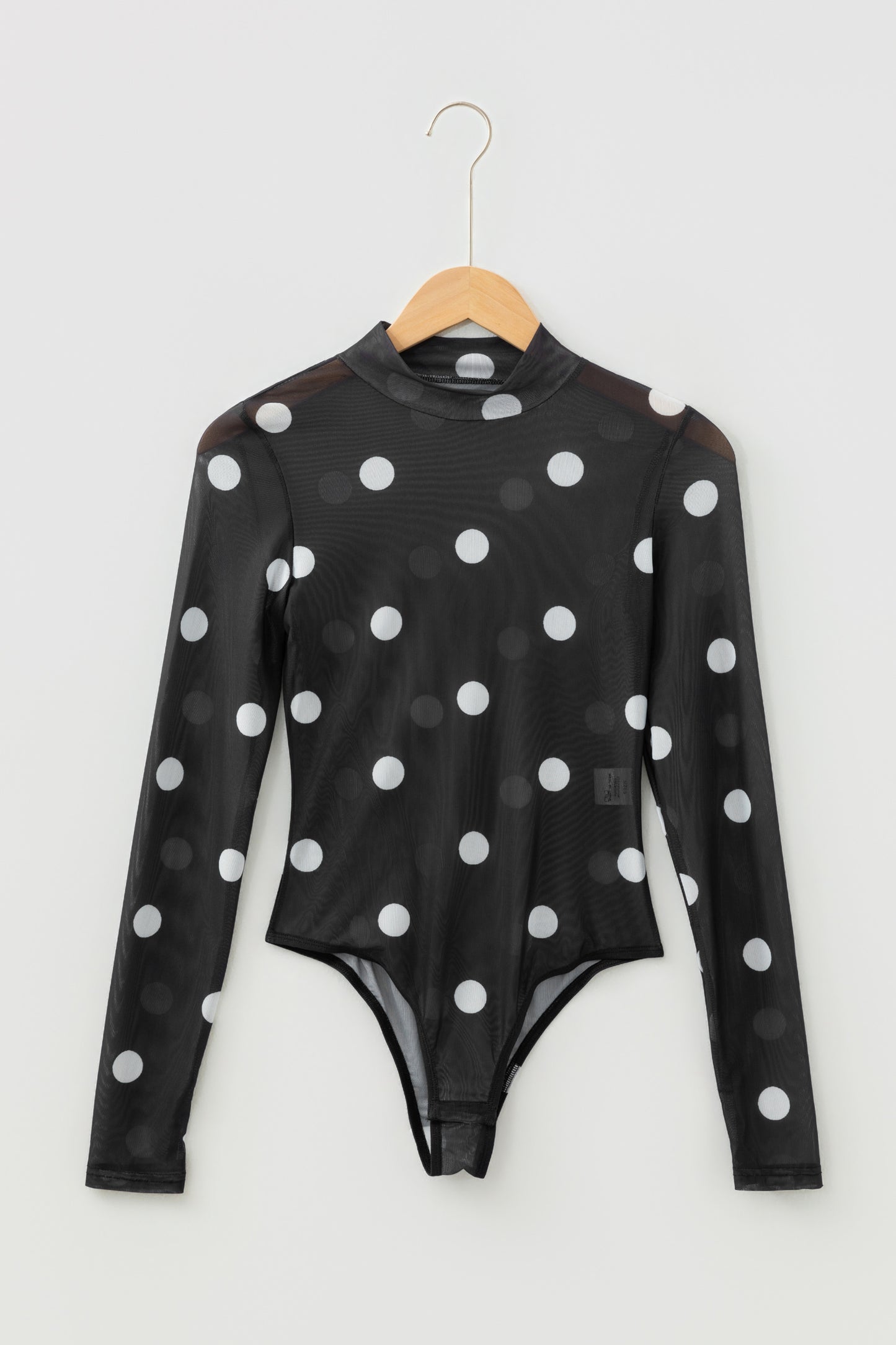 Black Vintage Polka Dot Print Mesh Long Sleeve Bodysuit-Tops/Bodysuits-[Adult]-[Female]-2022 Online Blue Zone Planet
