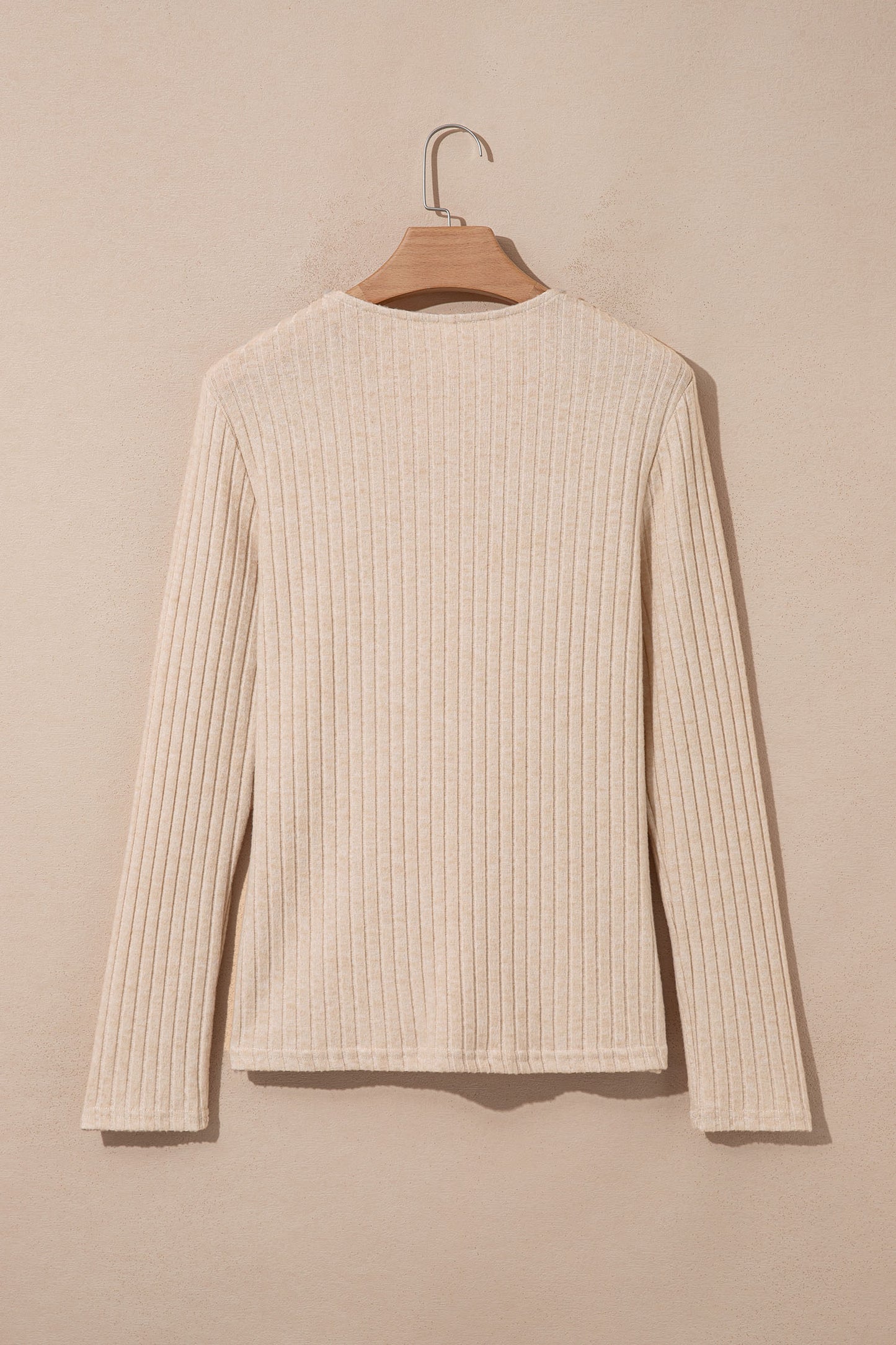 Apricot Solid Color Ribbed Knit Cowl Neck Long Sleeve Top-Tops/Long Sleeve Tops-[Adult]-[Female]-2022 Online Blue Zone Planet