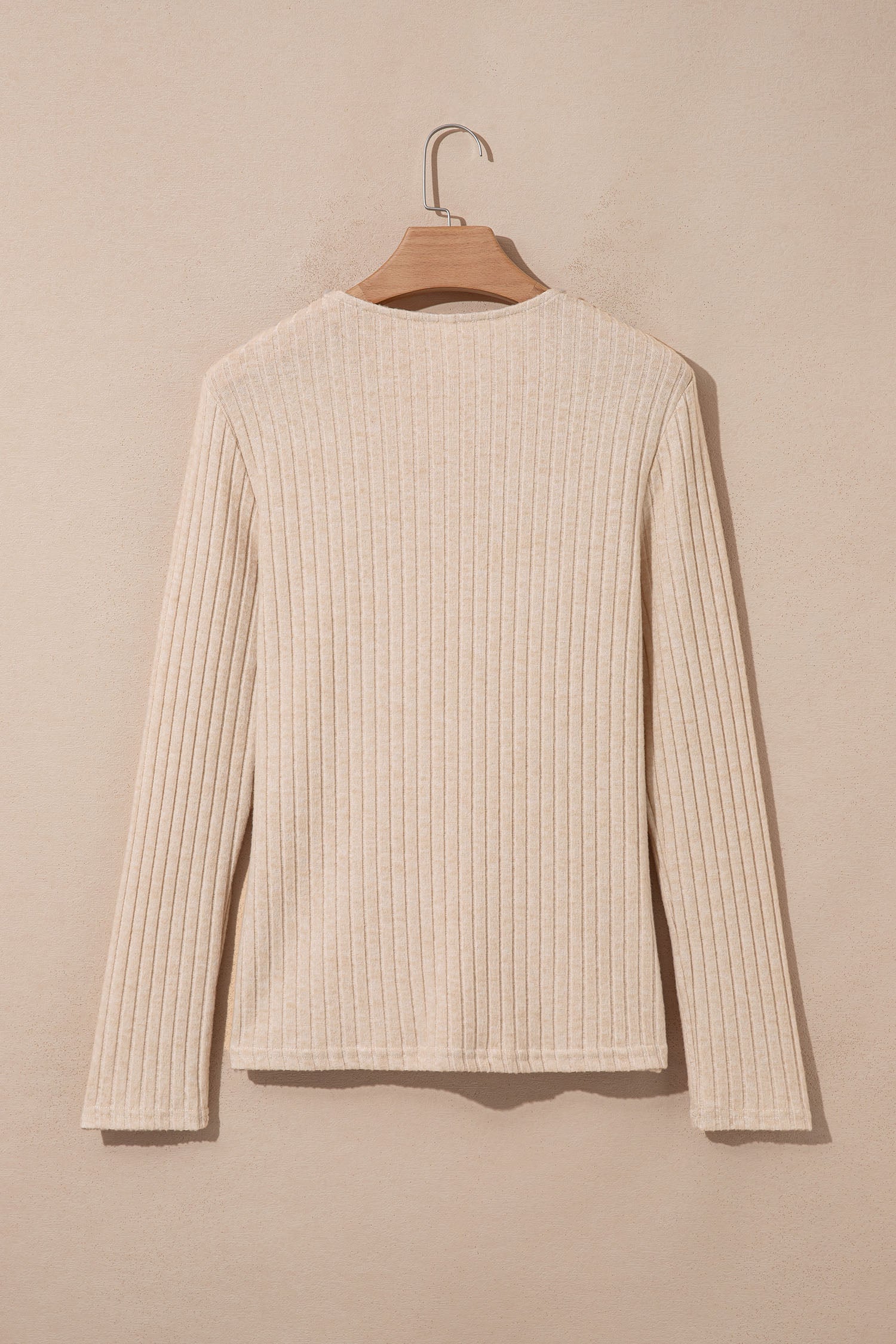 Apricot Solid Color Ribbed Knit Cowl Neck Long Sleeve Top-Tops/Long Sleeve Tops-[Adult]-[Female]-2022 Online Blue Zone Planet